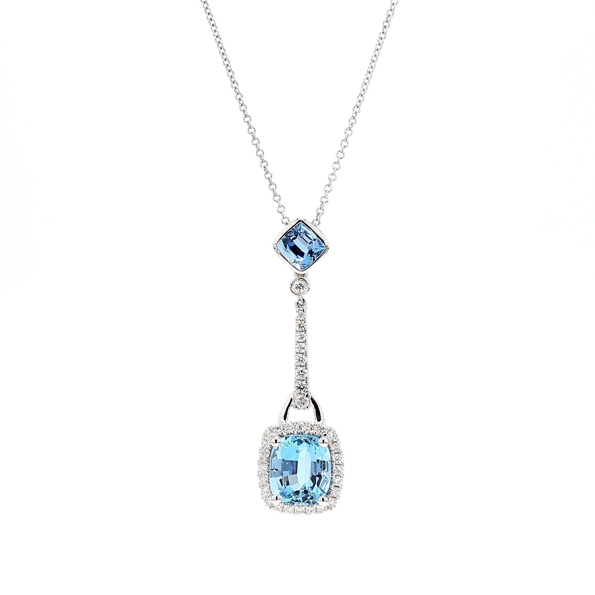 Colgante Gota Oro Aguamarina Natural Cojín Diamante 3.35 Quilates TW Contemporáneo en venta