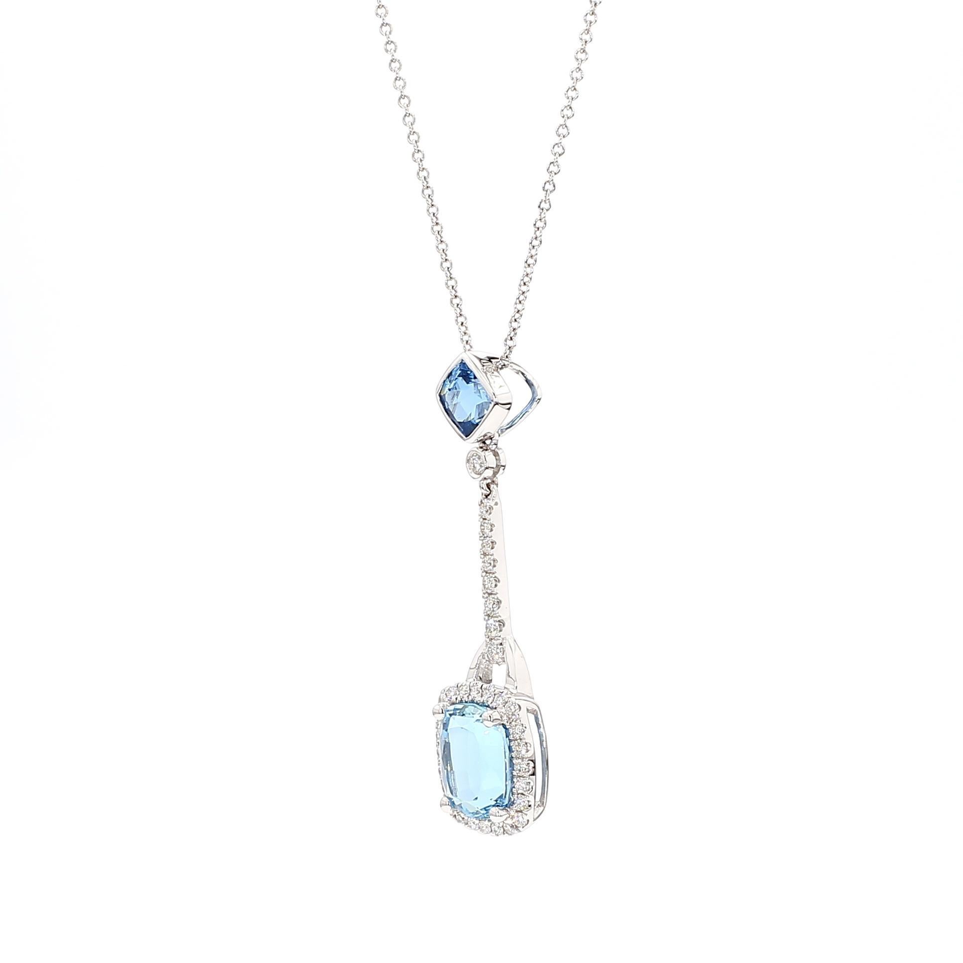 Colgante Gota Oro Aguamarina Natural Cojín Diamante 3.35 Quilates TW Corte cojín en venta