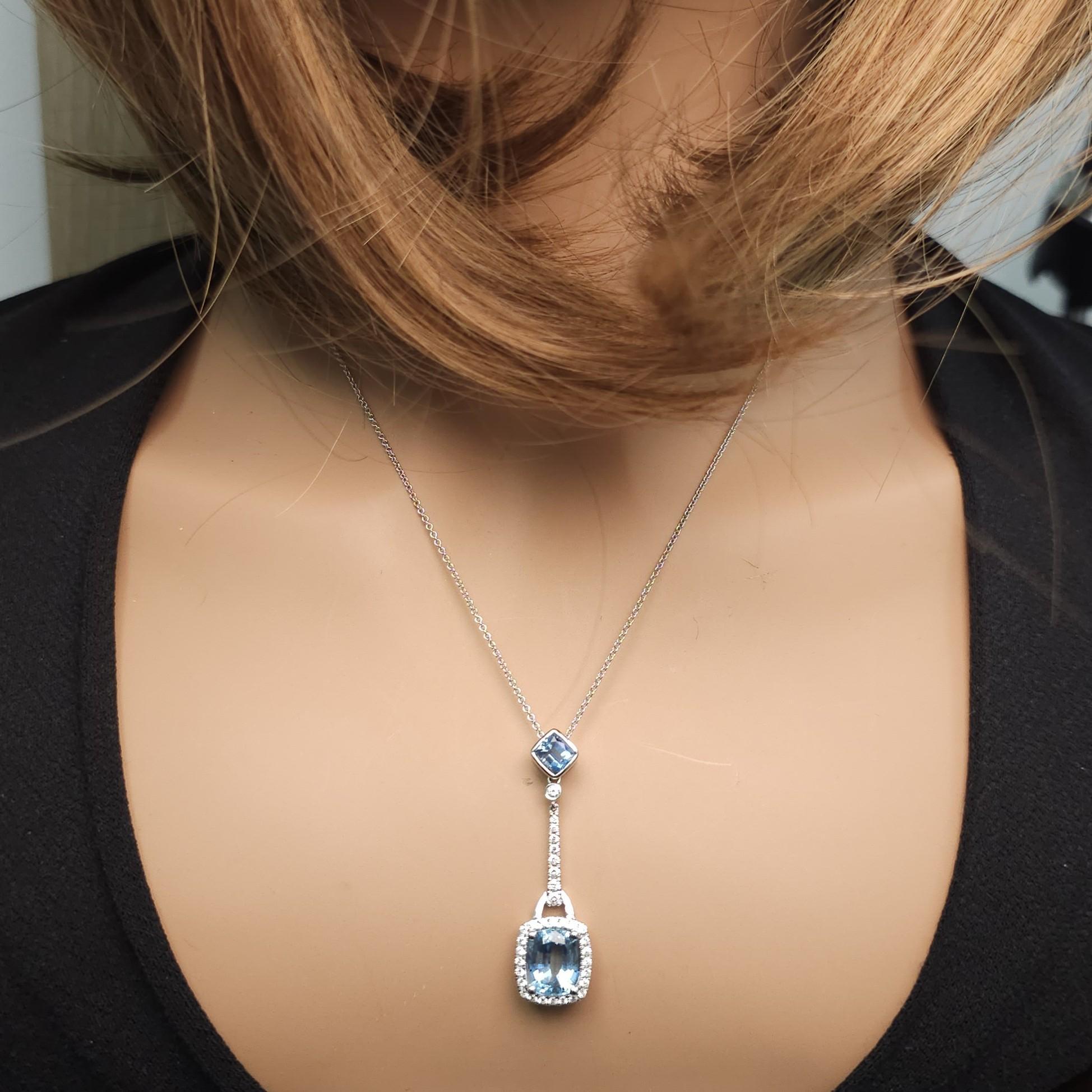 Colgante Gota Oro Aguamarina Natural Cojín Diamante 3.35 Quilates TW en Nuevo estado para la venta en New York, NY