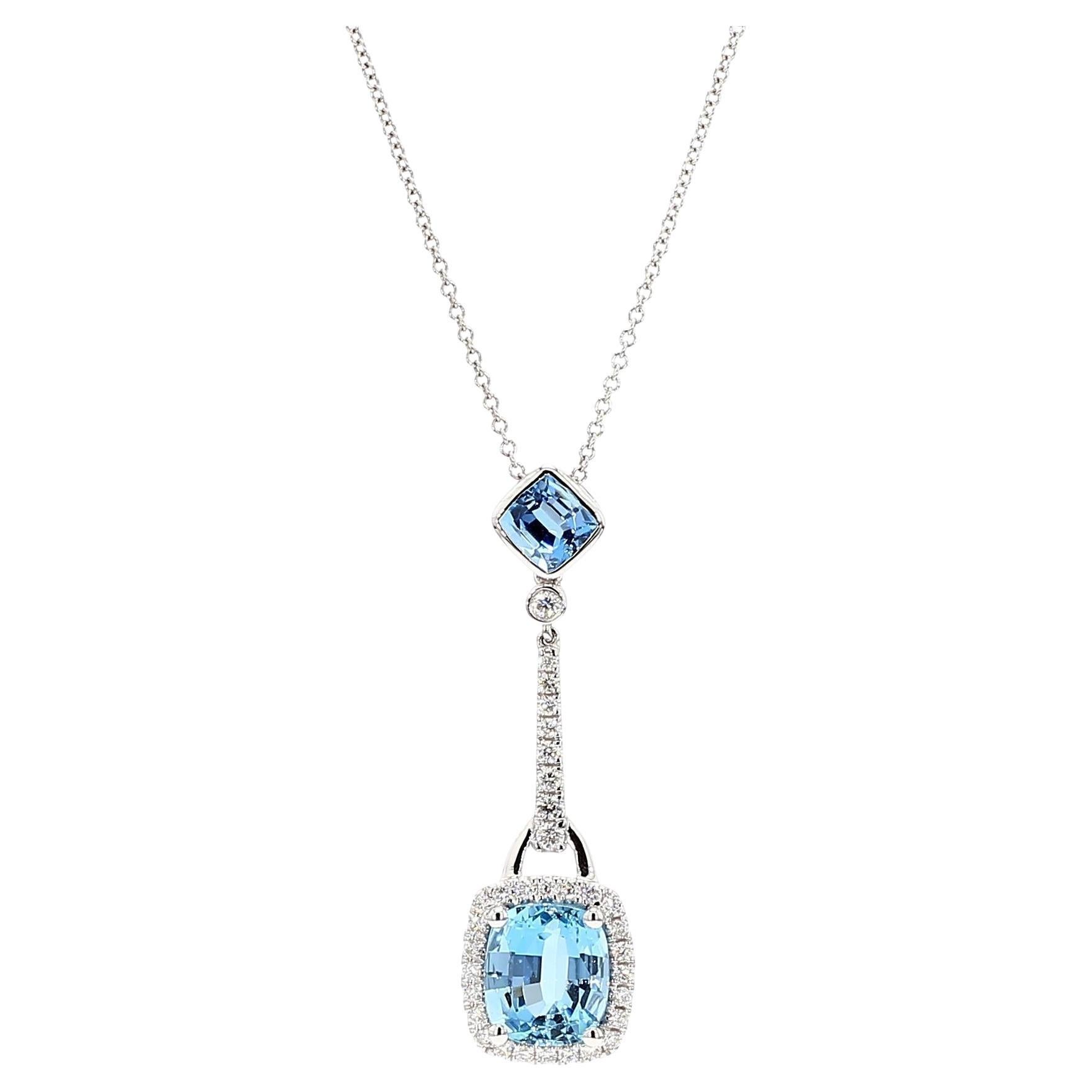 Colgante Gota Oro Aguamarina Natural Cojín Diamante 3.35 Quilates TW