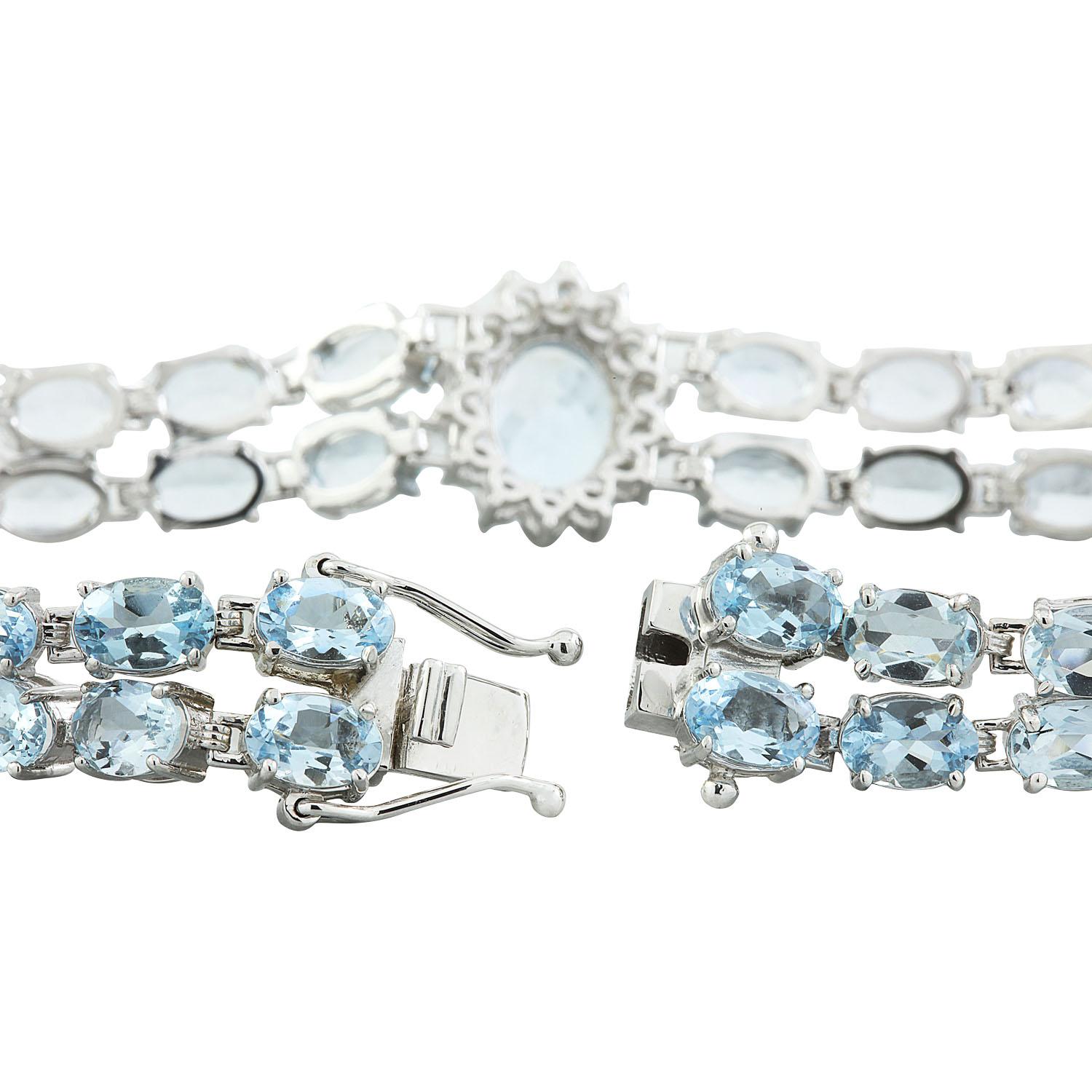Bracelet en or blanc massif 14 carats avec aigue-marine naturelle et diamants  Neuf - En vente à Los Angeles, CA