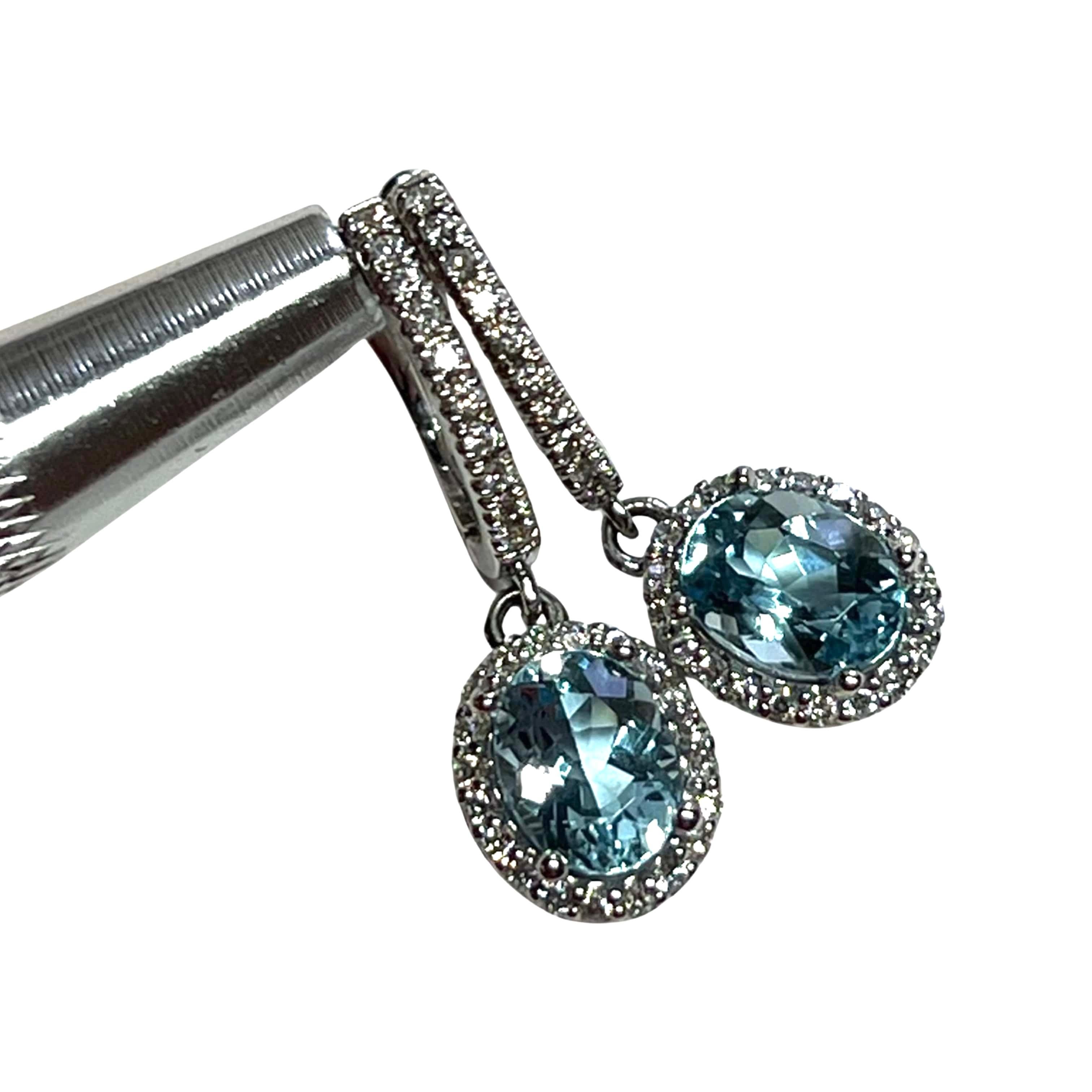 Natural Aquamarine Diamond Dangle Earrings 14k W Gold 2.55 TCW Certified For Sale 5