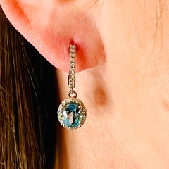 Pendants d'oreilles en or 14 carats avec aigue-marine naturelle certifiée TCW 2,55 carats