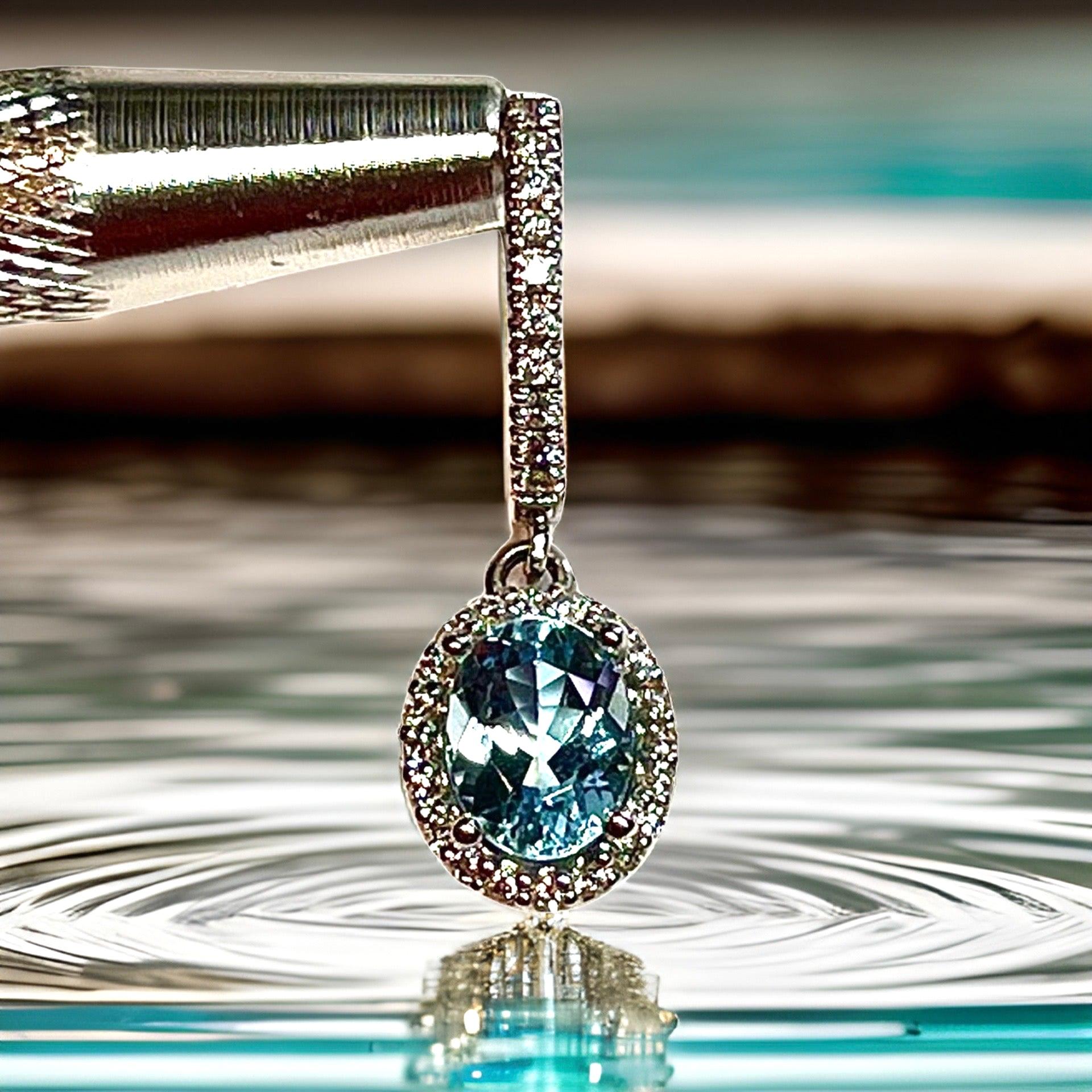 Natural Aquamarine Diamond Dangle Earrings 14k W Gold 2.55 TCW Certified For Sale 3