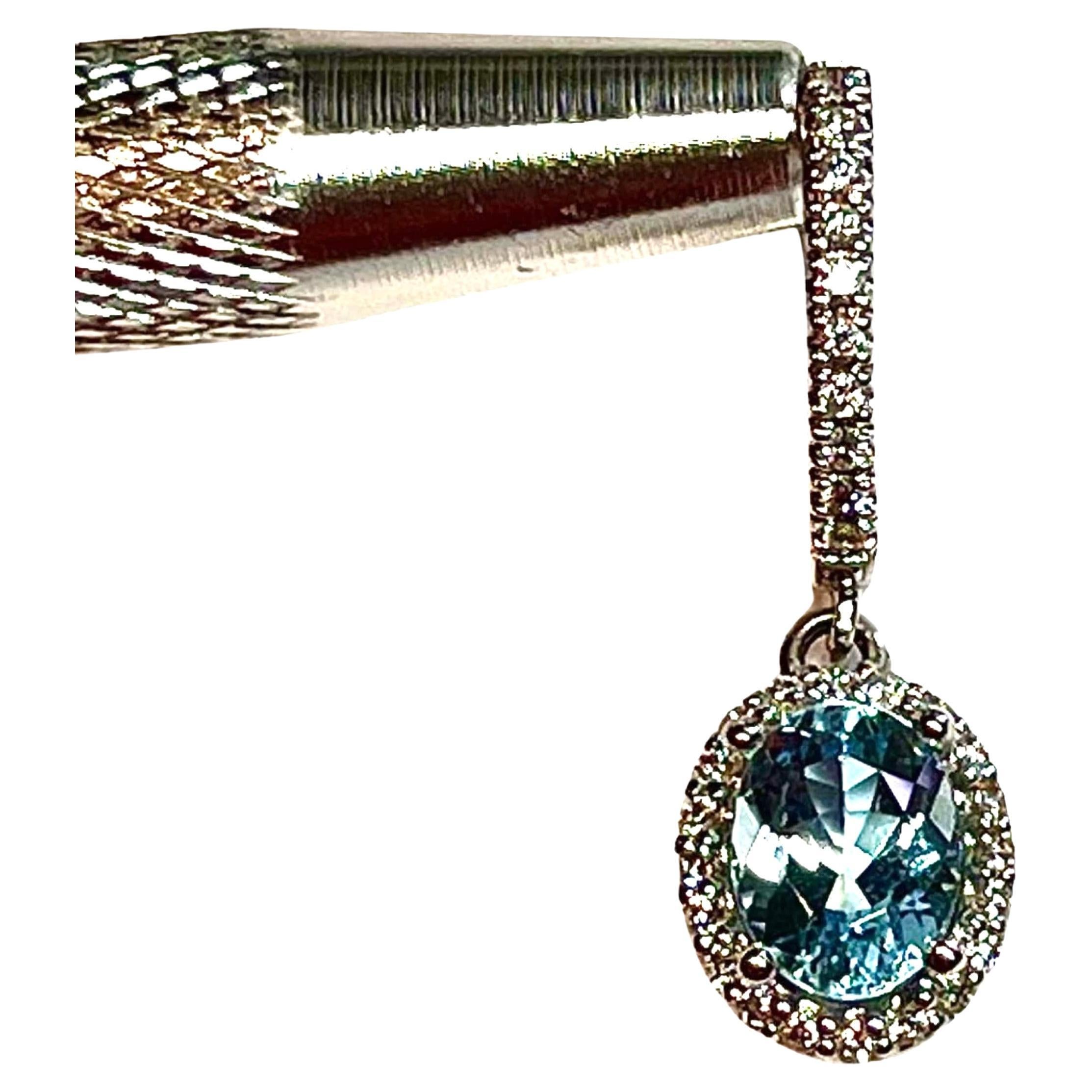 Natural Aquamarine Diamond Dangle Earrings 14k W Gold 2.55 TCW Certified For Sale