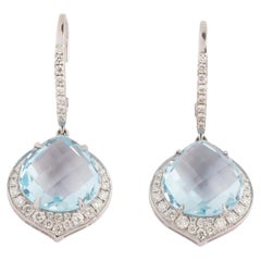 Natürlicher Aquamarin-Diamant-Ohrring aus 18 Karat Gold
