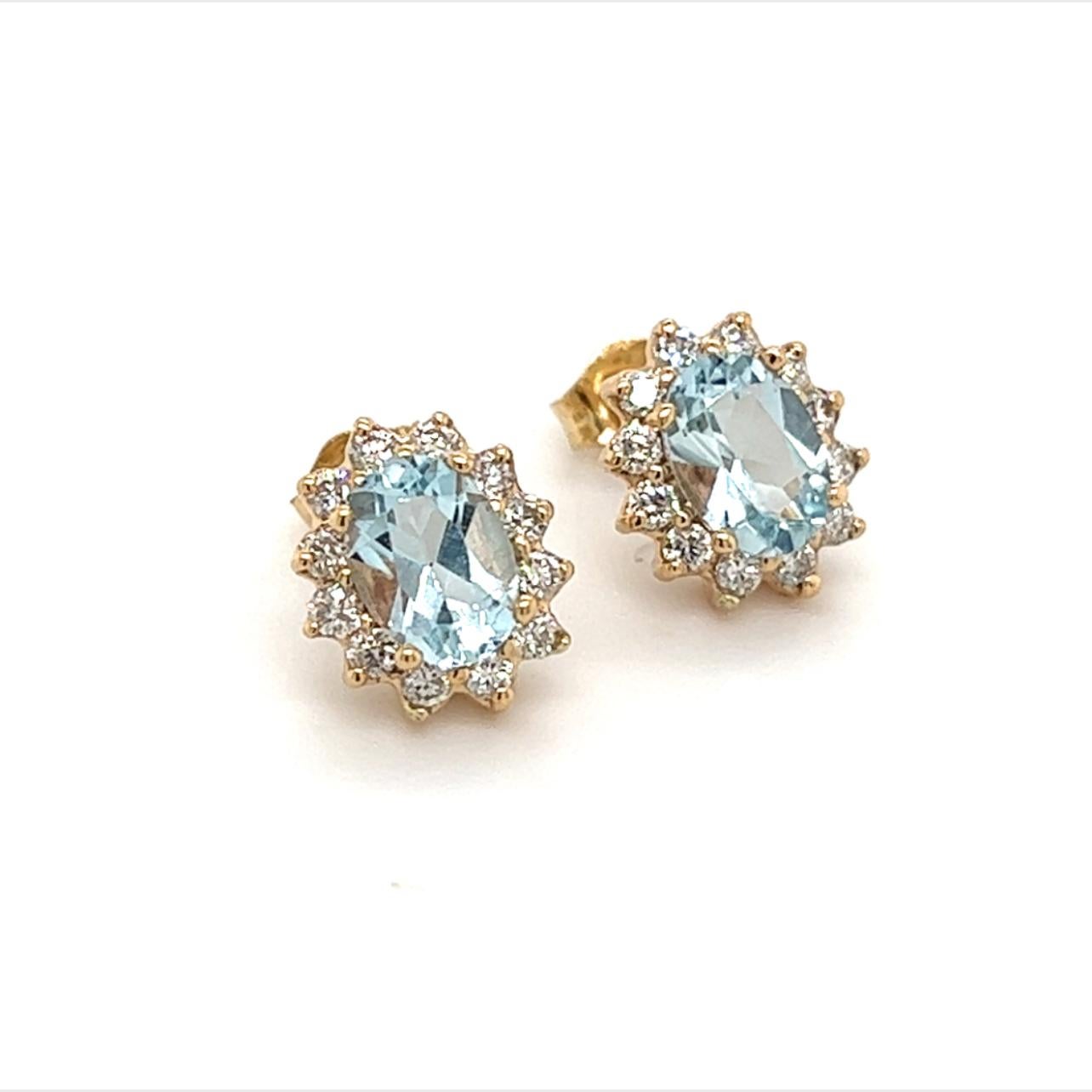Natural Aquamarine Diamond Earrings 14k Gold 1.94 TCW Certified In New Condition In Brooklyn, NY