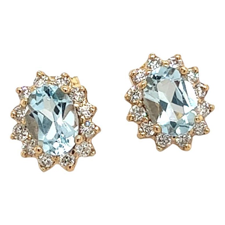 Natural Aquamarine Diamond Earrings 14k Gold 1.94 TCW Certified