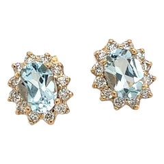 Natural Aquamarine Diamond Earrings 14k Gold 1.94 TCW Certified