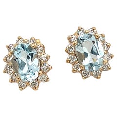 Natural Aquamarine Diamond Earrings 14k Gold 1.94 TCW Certified