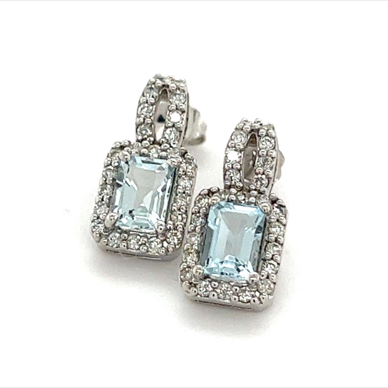 Natural Aquamarine Diamond Earrings 14k Gold 2.38 TCW Certified For Sale 6