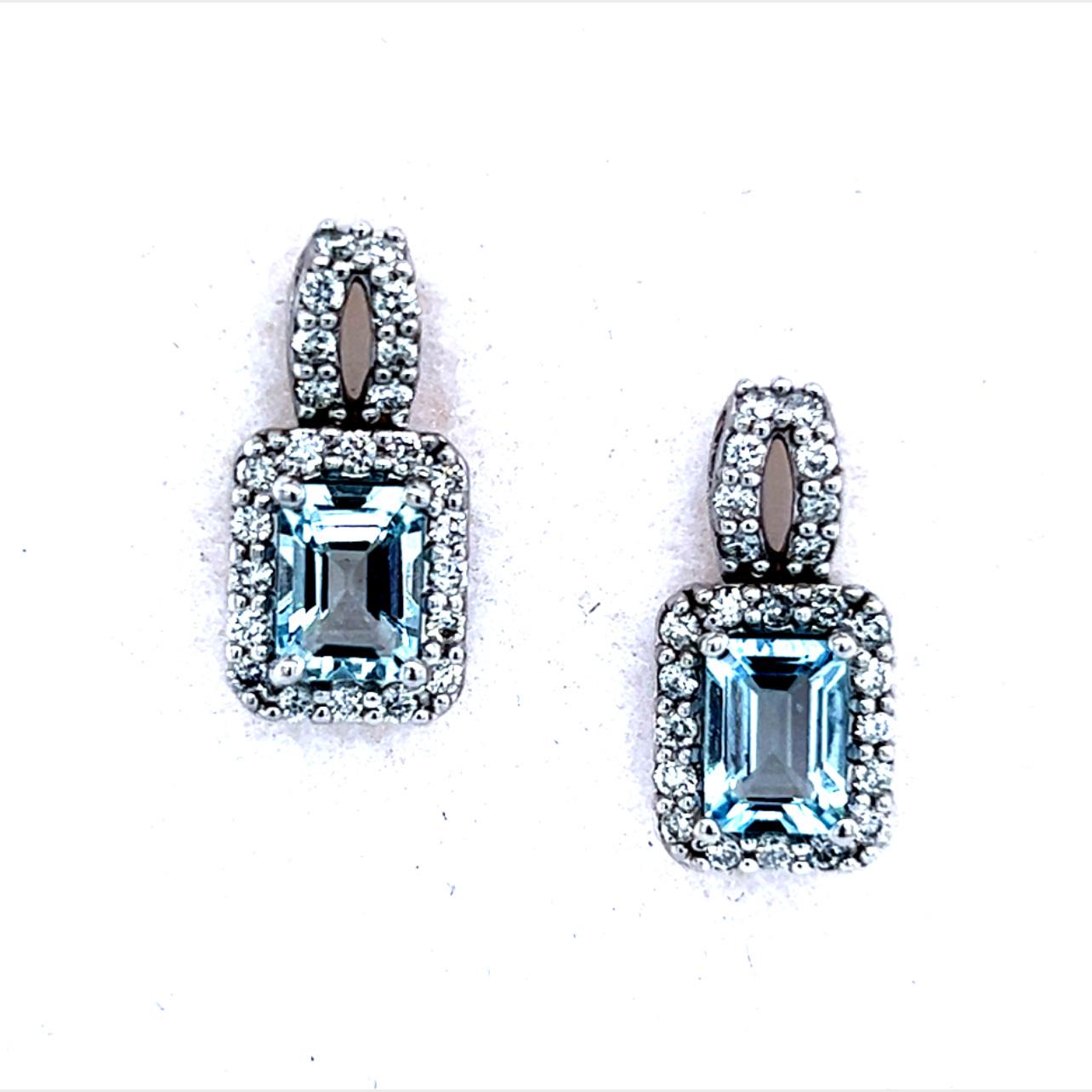 Emerald Cut Natural Aquamarine Diamond Earrings 14k Gold 2.38 TCW Certified For Sale