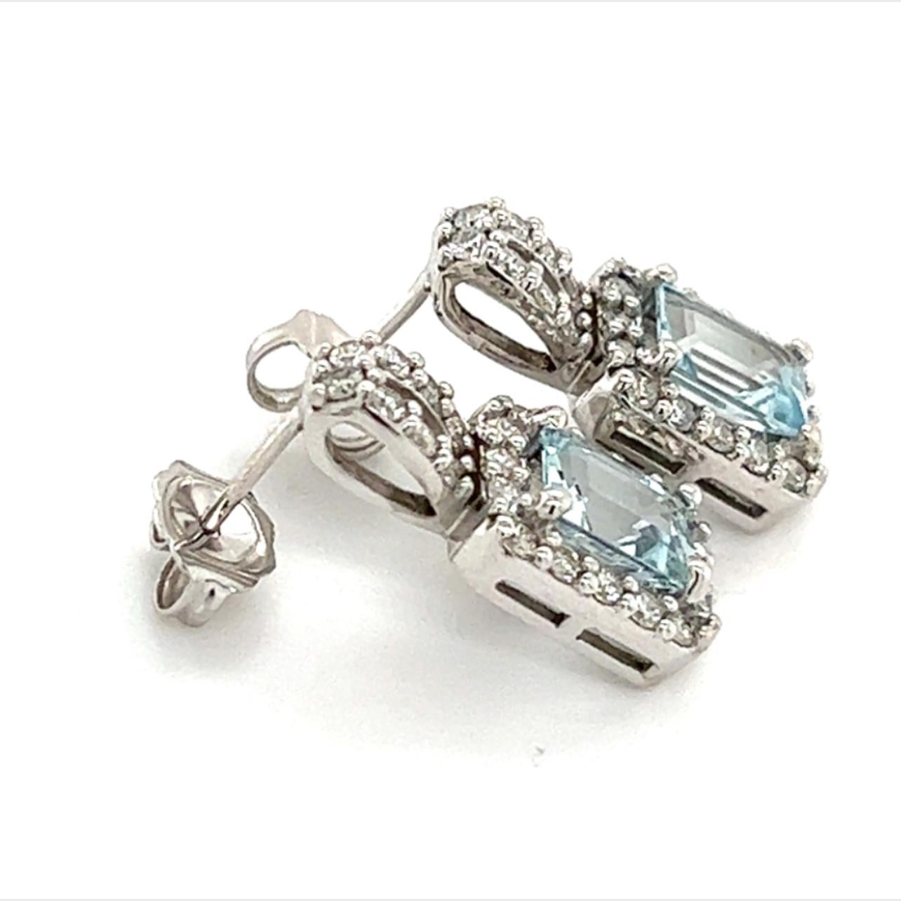 Women's Natural Aquamarine Diamond Earrings 14k Gold 2.38 TCW Certified For Sale