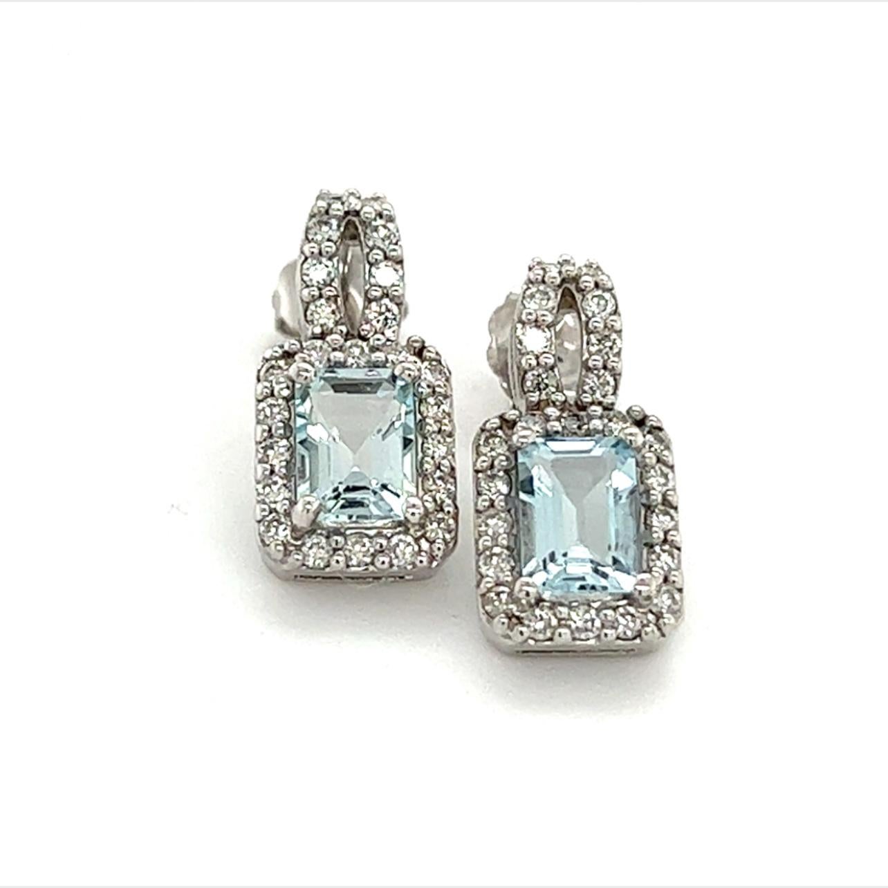 Natural Aquamarine Diamond Earrings 14k Gold 2.38 TCW Certified For Sale 1