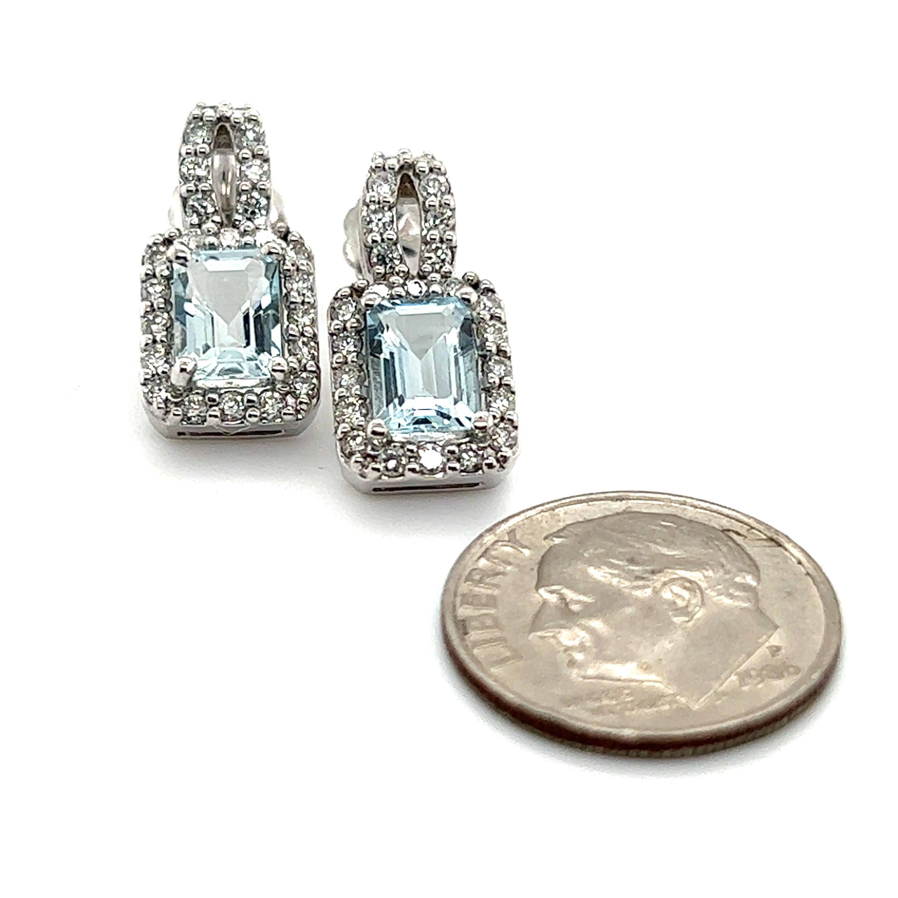 Boucles d'oreilles en or 14 carats avec aigue-marine naturelle et diamant certifié TCW de 2,38 carats en vente 2