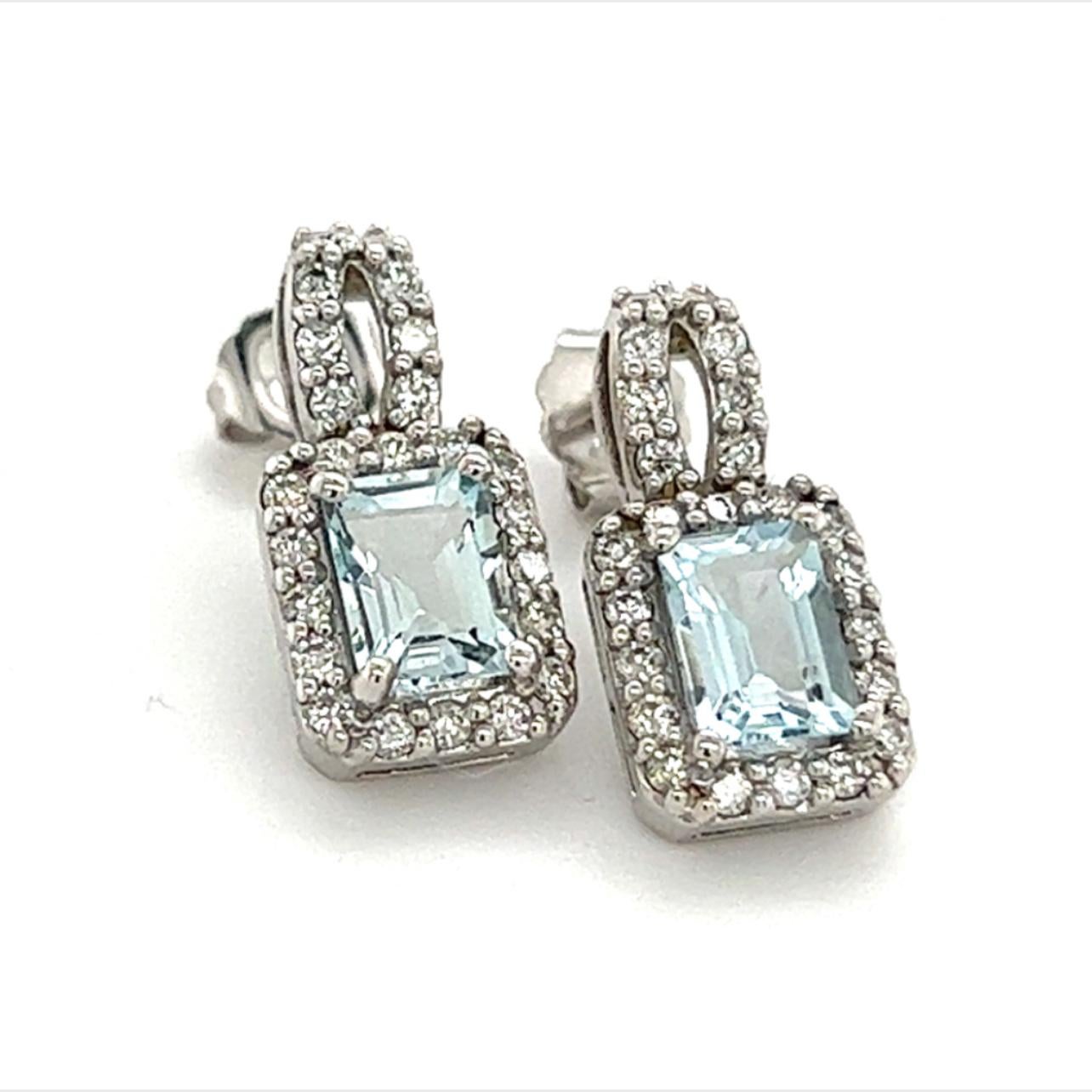 Natural Aquamarine Diamond Earrings 14k Gold 2.38 TCW Certified For Sale 3