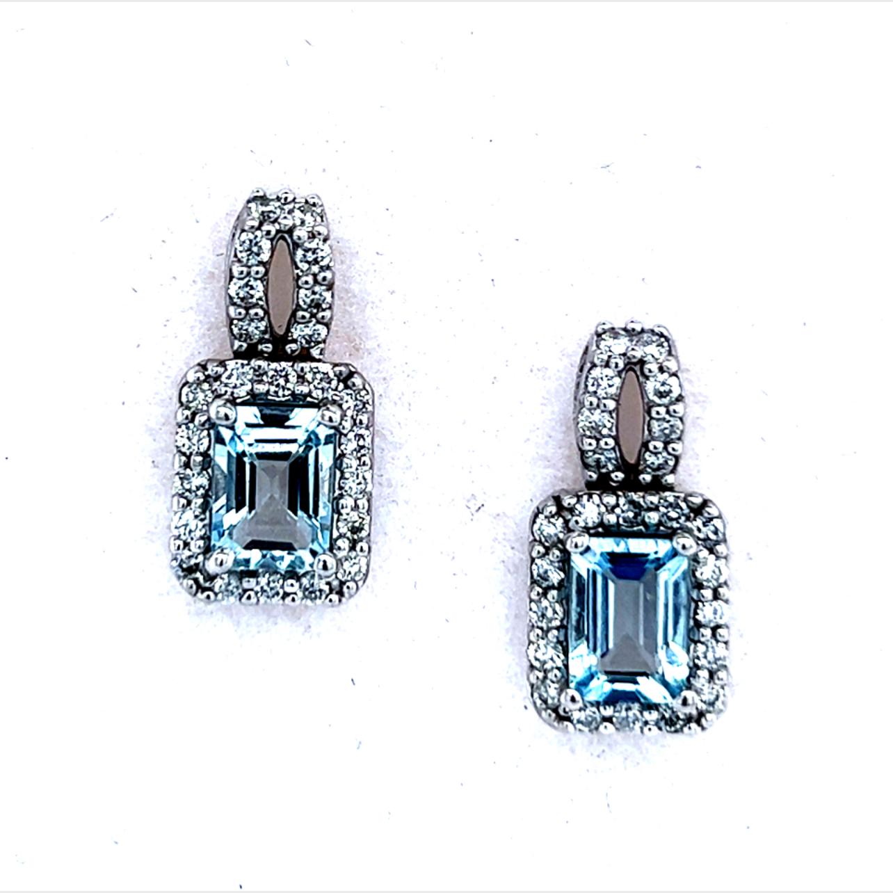 Natural Aquamarine Diamond Earrings 14k Gold 2.38 TCW Certified For Sale 4