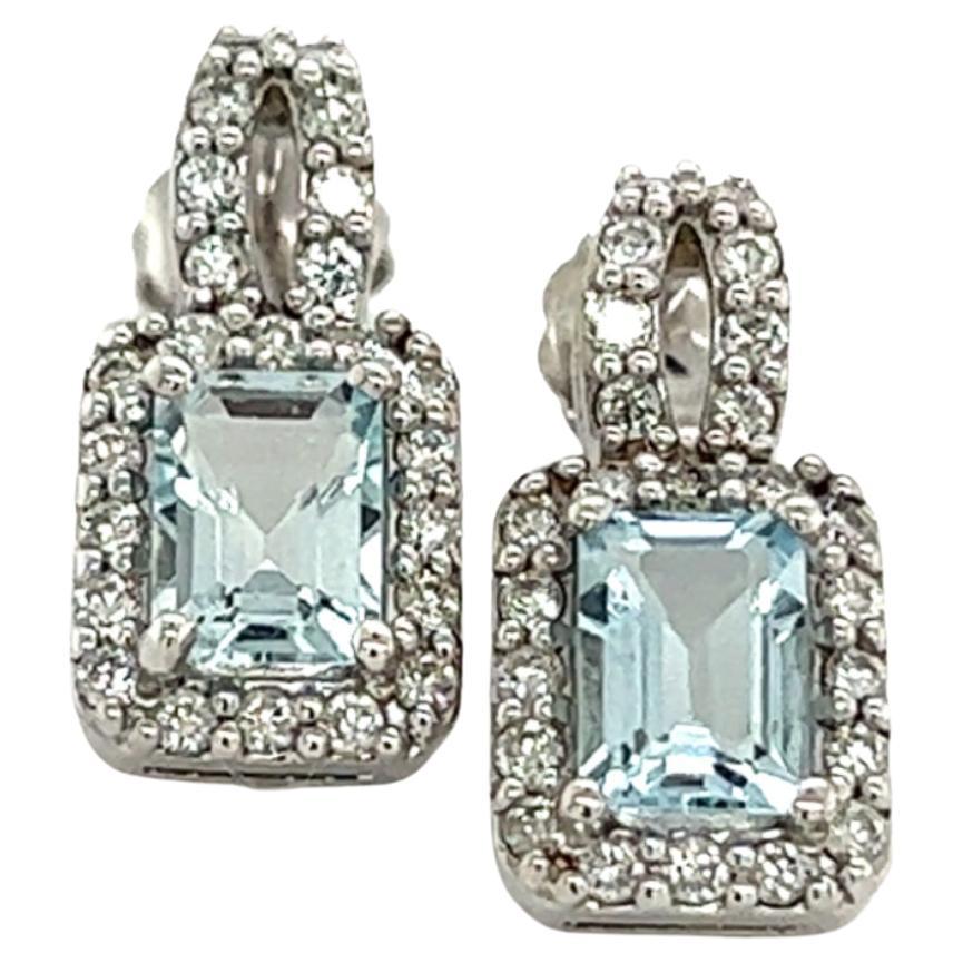 Natural Aquamarine Diamond Earrings 14k Gold 2.38 TCW Certified For Sale