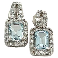 Natural Aquamarine Diamond Earrings 14k Gold 2.38 TCW Certified