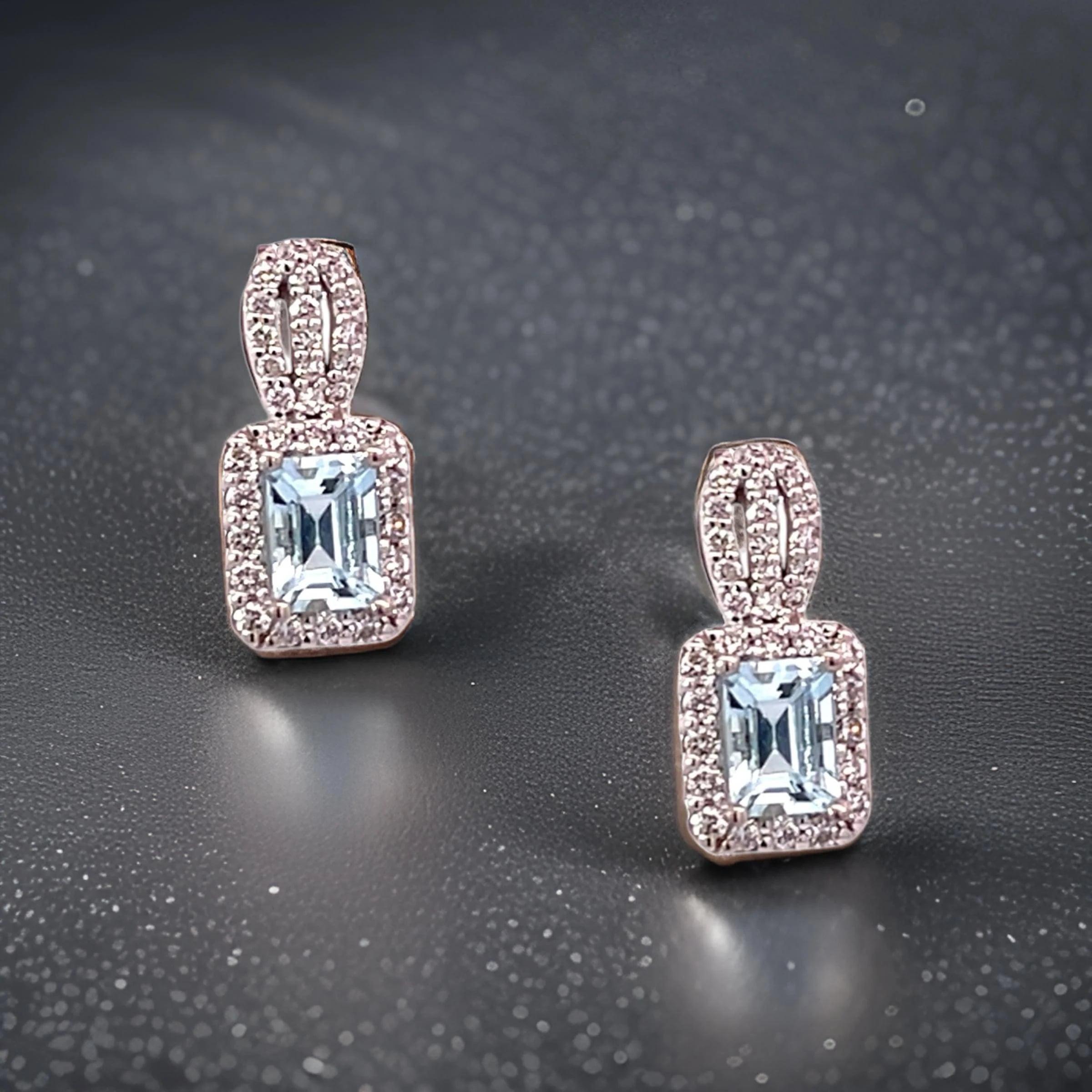 Orecchini con diamanti di acquamarina naturale in oro 14k con 2,74 TCW certificati in vendita 5
