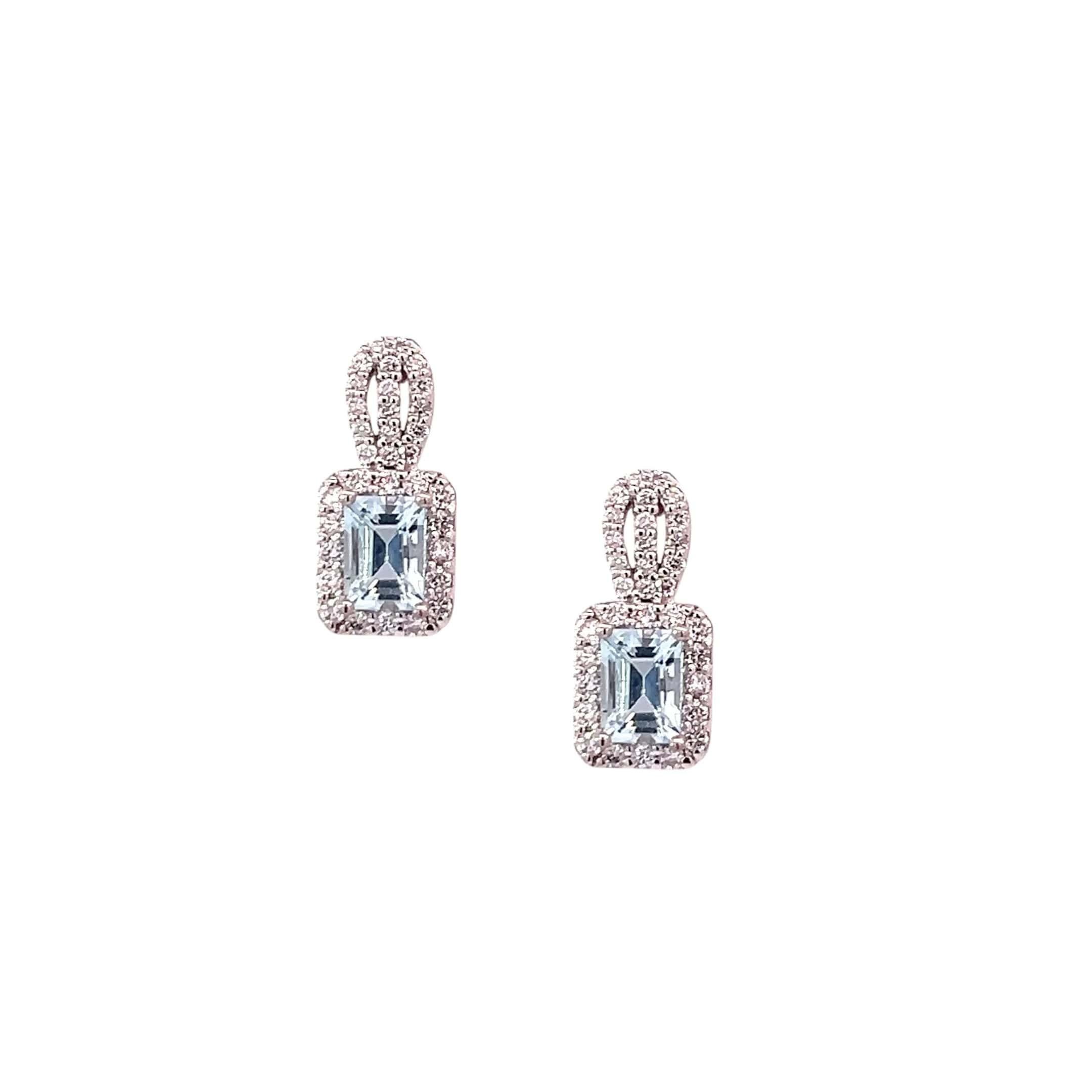 Taglio smeraldo Orecchini con diamanti di acquamarina naturale in oro 14k con 2,74 TCW certificati in vendita
