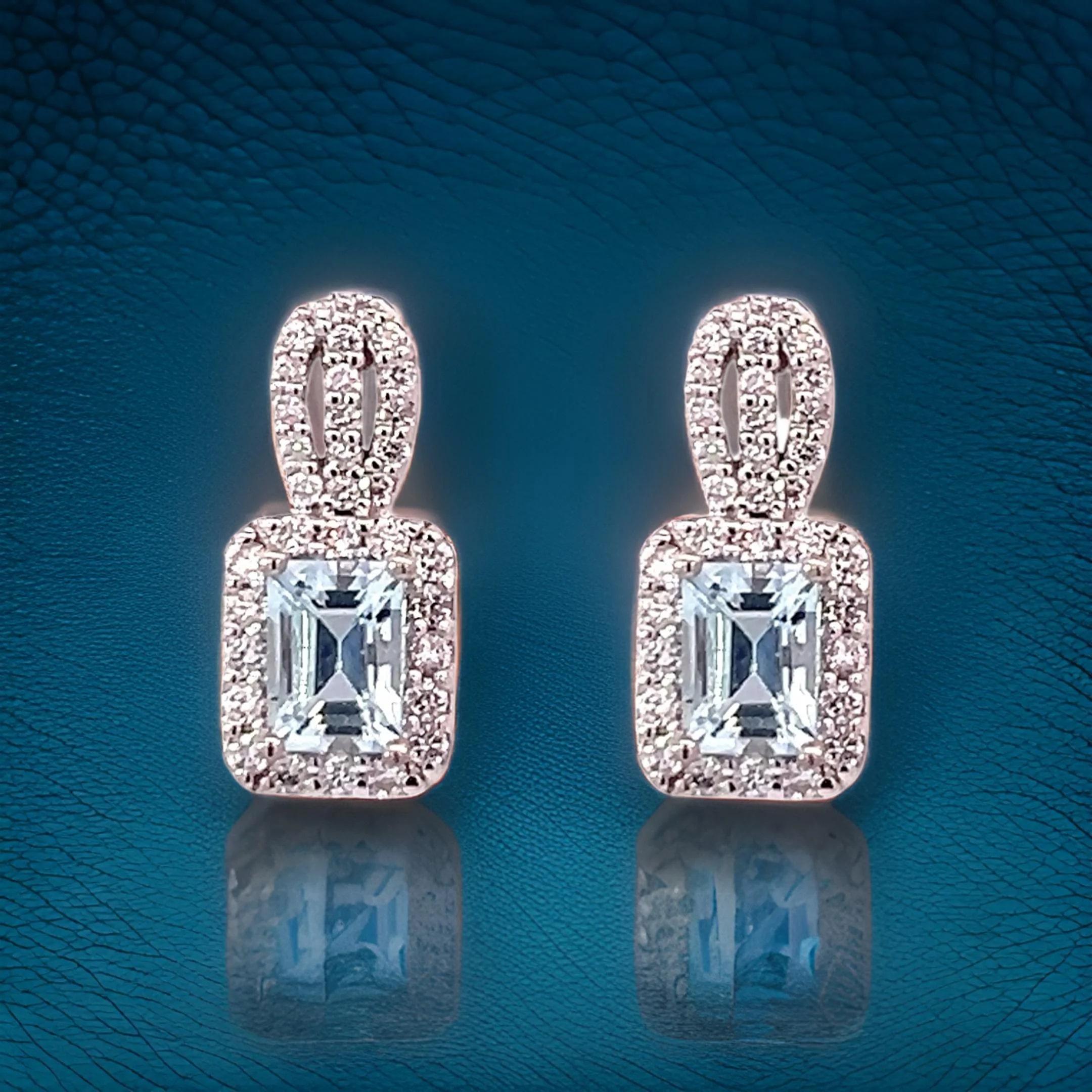 Orecchini con diamanti di acquamarina naturale in oro 14k con 2,74 TCW certificati In condizioni Nuovo in vendita a Brooklyn, NY