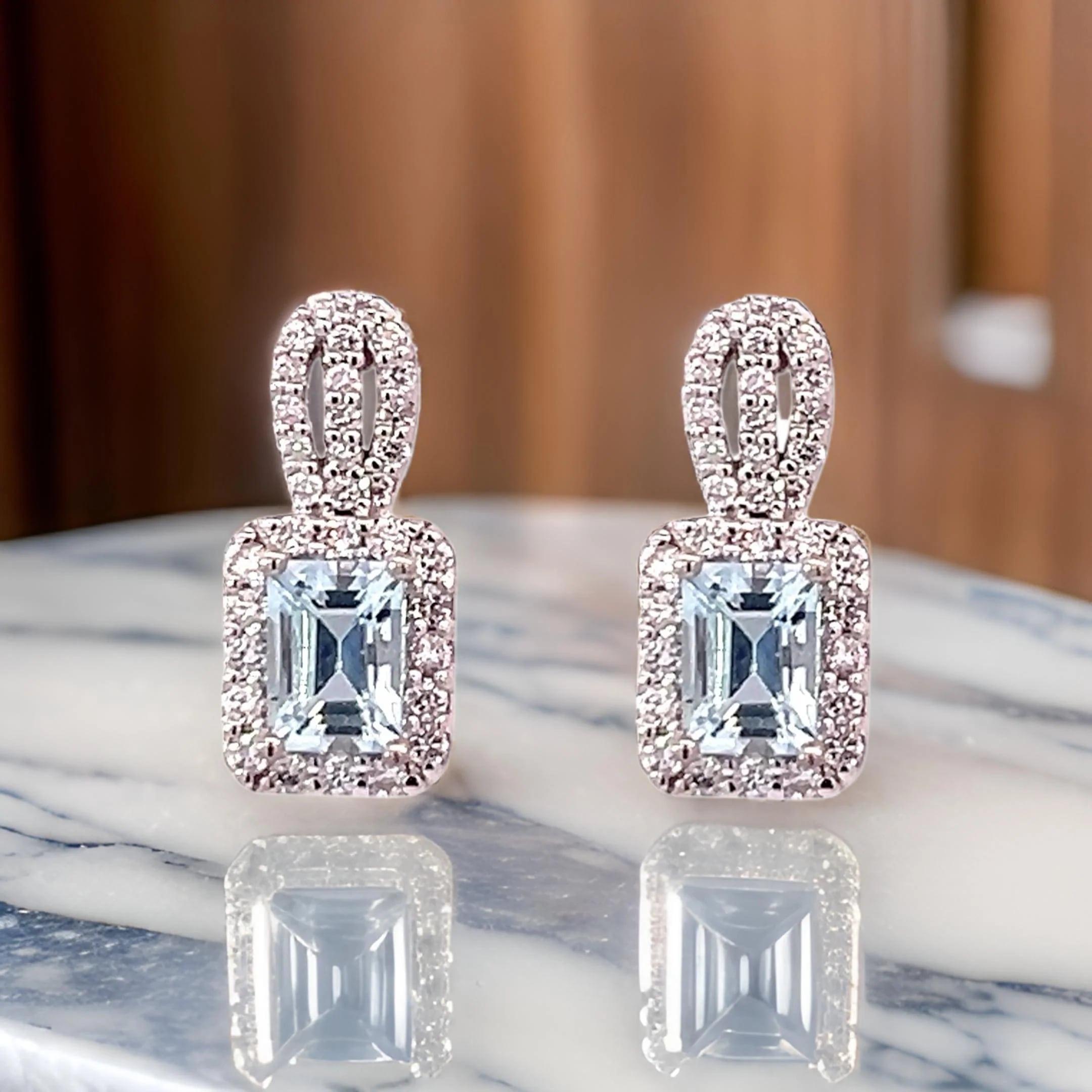 Orecchini con diamanti di acquamarina naturale in oro 14k con 2,74 TCW certificati in vendita 1