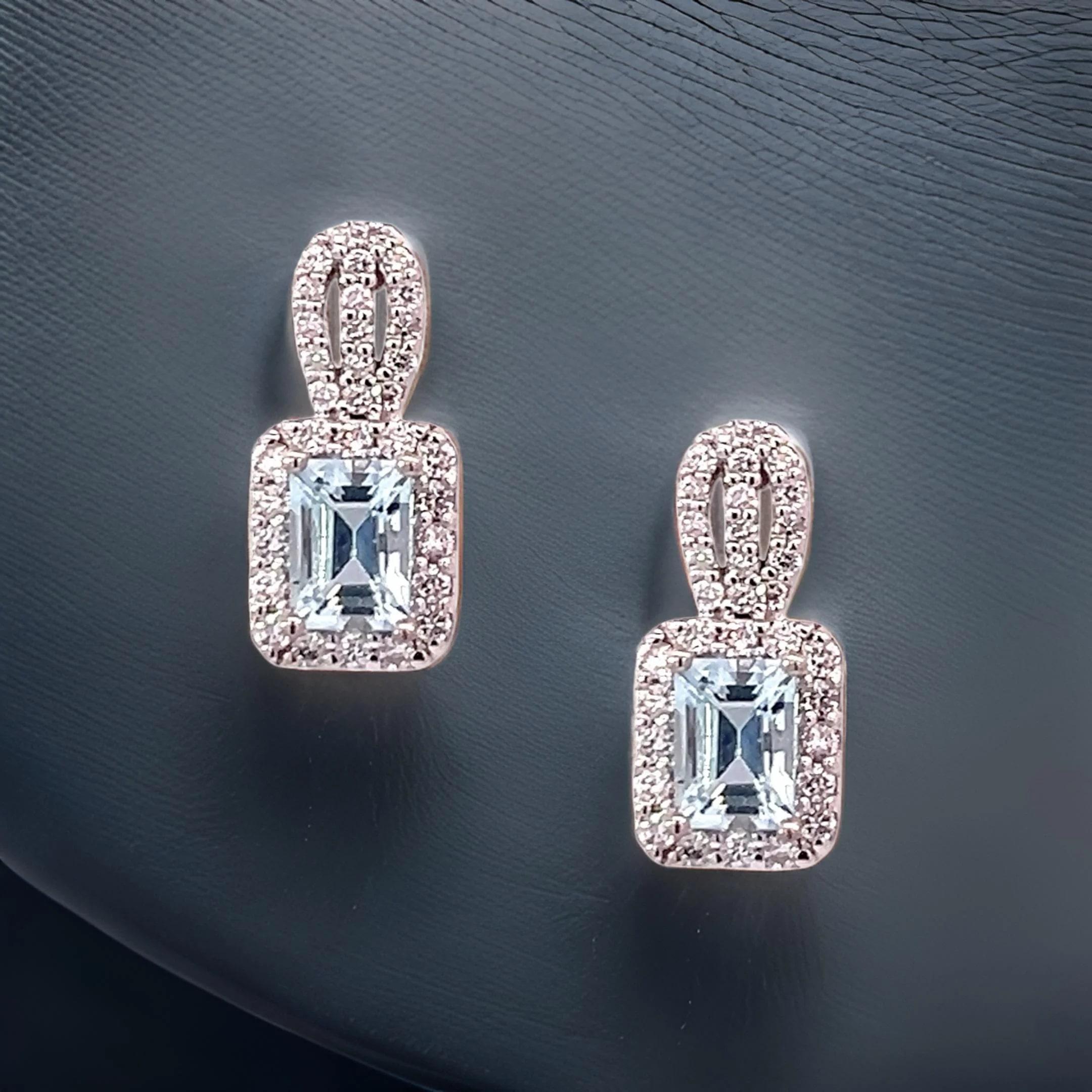 Orecchini con diamanti di acquamarina naturale in oro 14k con 2,74 TCW certificati in vendita 2