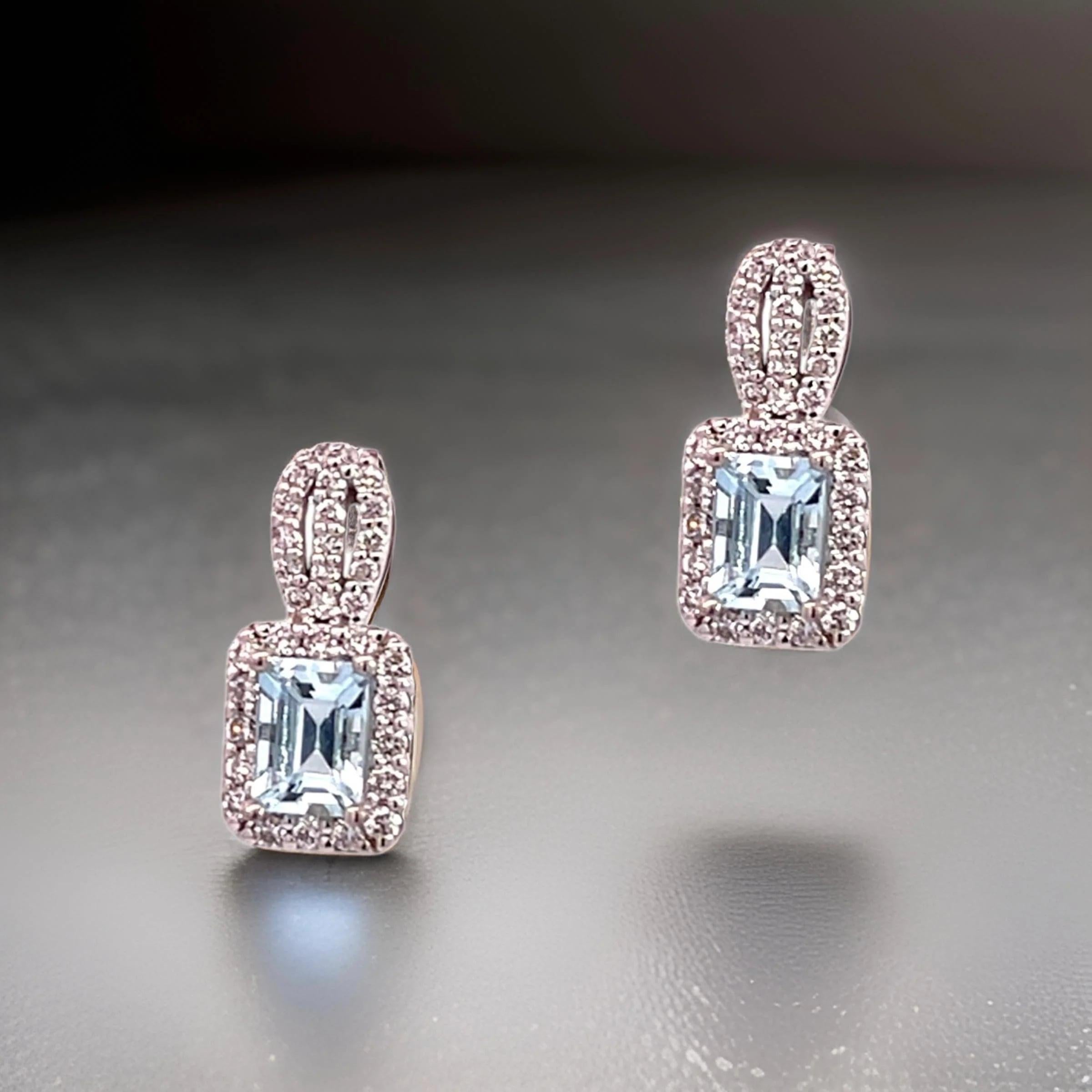 Orecchini con diamanti di acquamarina naturale in oro 14k con 2,74 TCW certificati in vendita 3