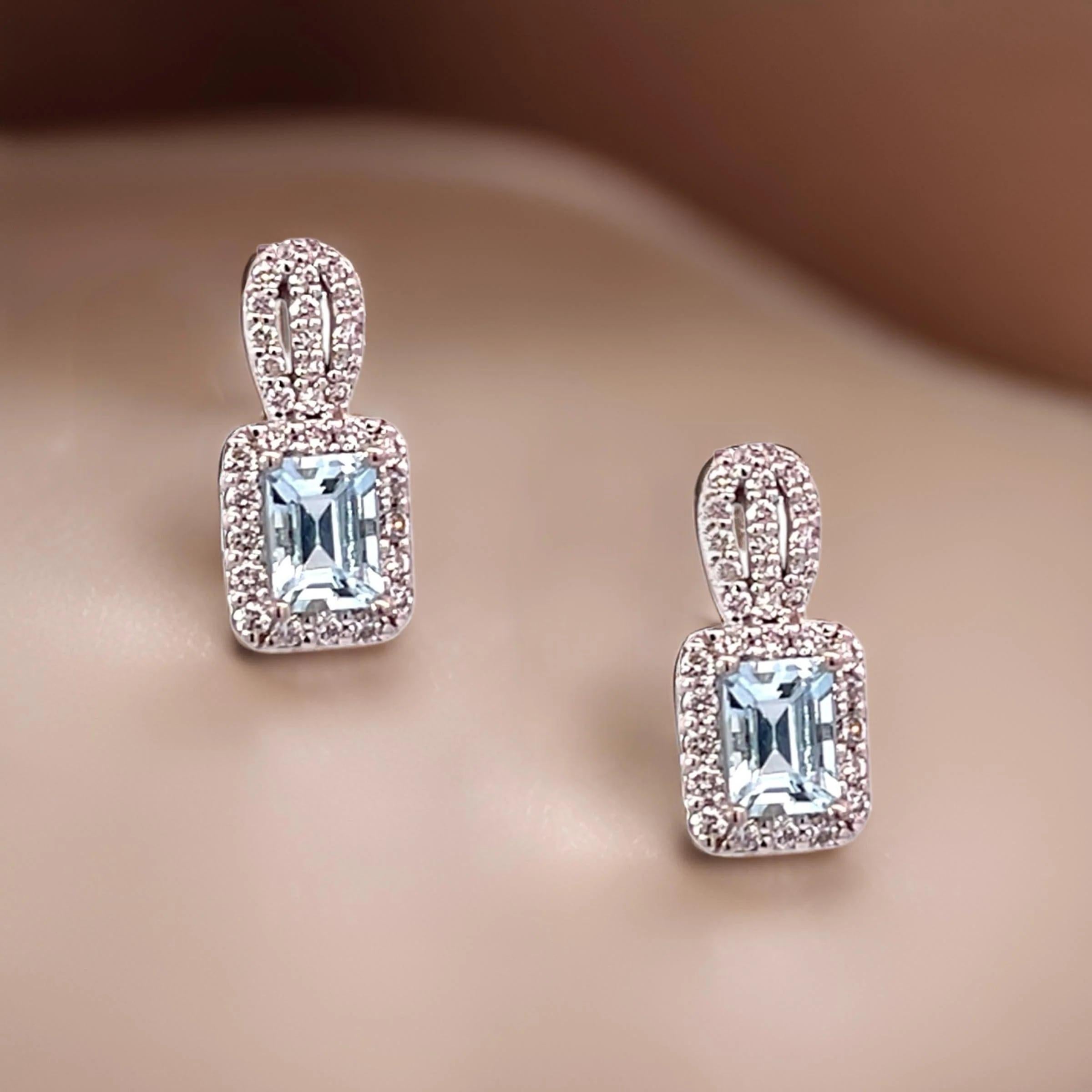Orecchini con diamanti di acquamarina naturale in oro 14k con 2,74 TCW certificati in vendita 4