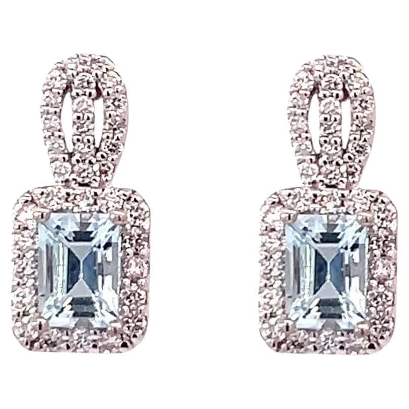 Pendientes Diamante Aguamarina Natural Oro 14k 2.74 TCW Certificado