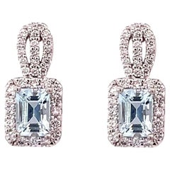 Pendientes Diamante Aguamarina Natural Oro 14k 2.74 TCW Certificado