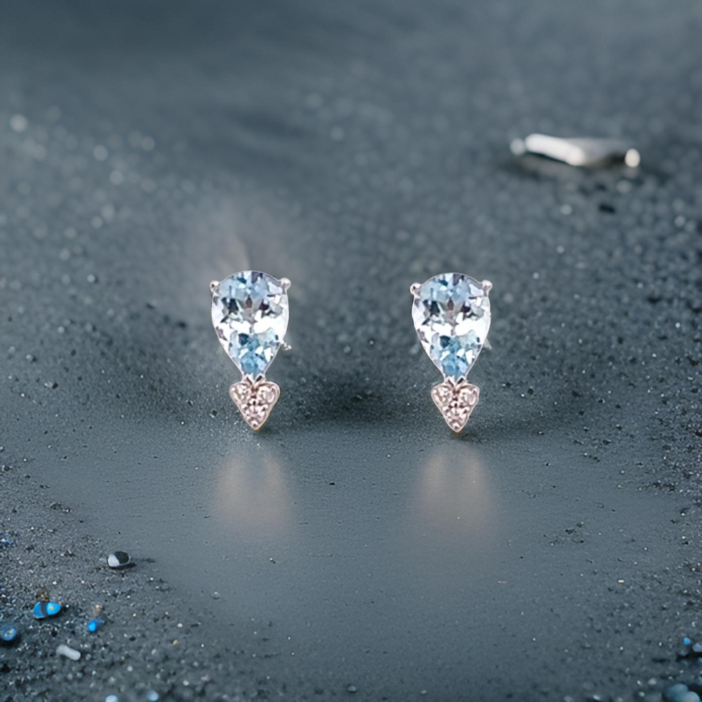 Taglio brillante Orecchini con diamanti di acquamarina naturale in oro 14k 3,07 TCW certificati in vendita