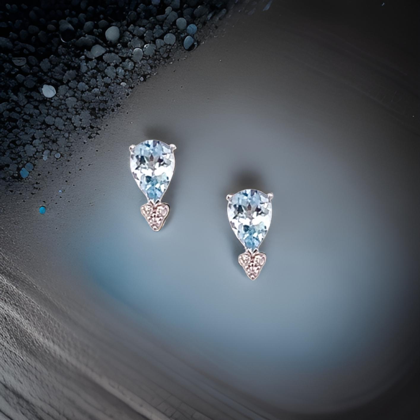 Orecchini con diamanti di acquamarina naturale in oro 14k 3,07 TCW certificati in vendita 1