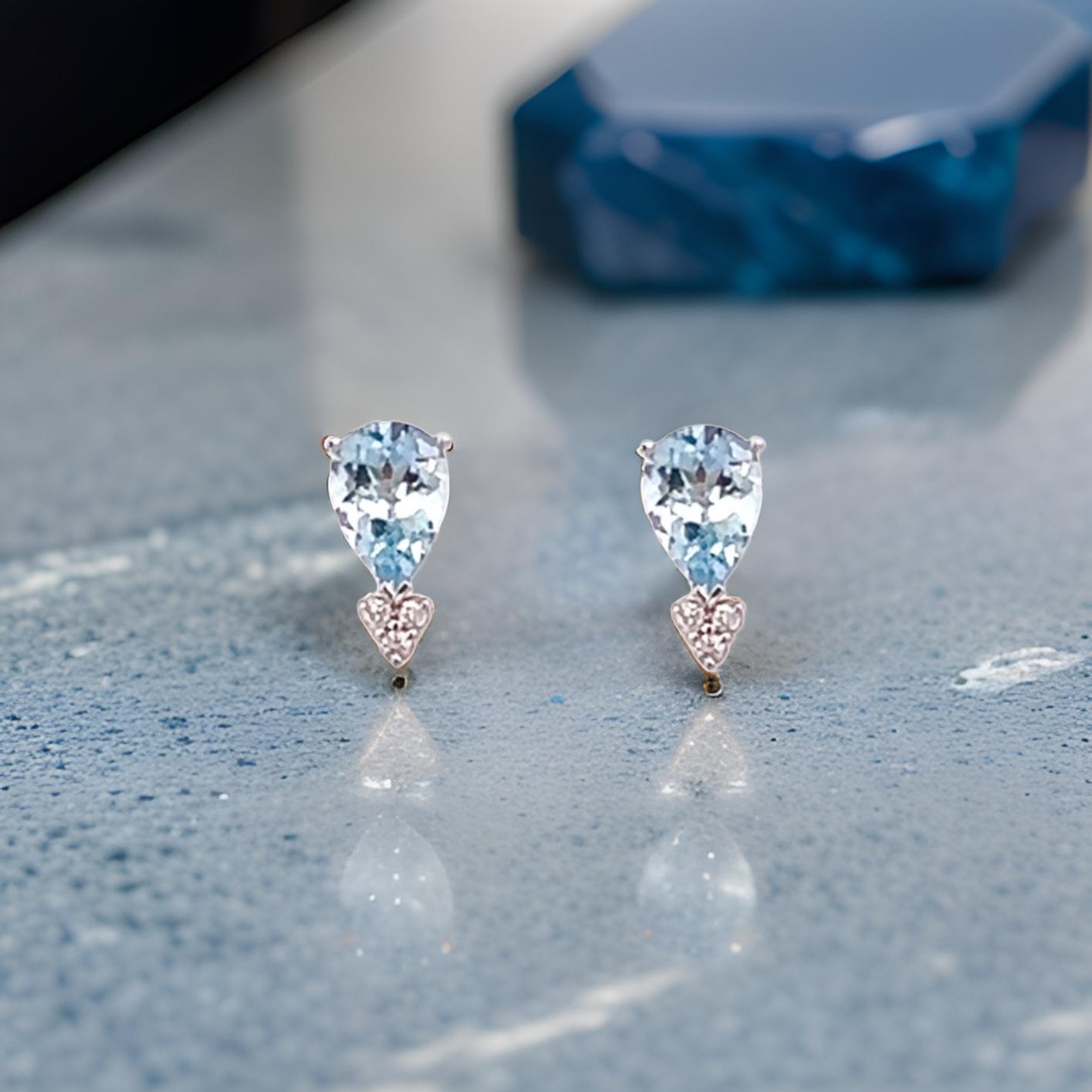 Orecchini con diamanti di acquamarina naturale in oro 14k 3,07 TCW certificati in vendita 3