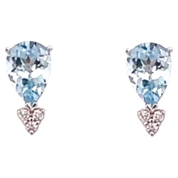 Pendientes Diamante Aguamarina Natural Oro 14k 3.07 TCW Certificado