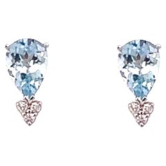 Pendientes Diamante Aguamarina Natural Oro 14k 3.07 TCW Certificado
