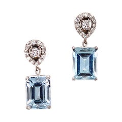 Natural Aquamarine Diamond Earrings 14k Gold 3.18 TCW Certified