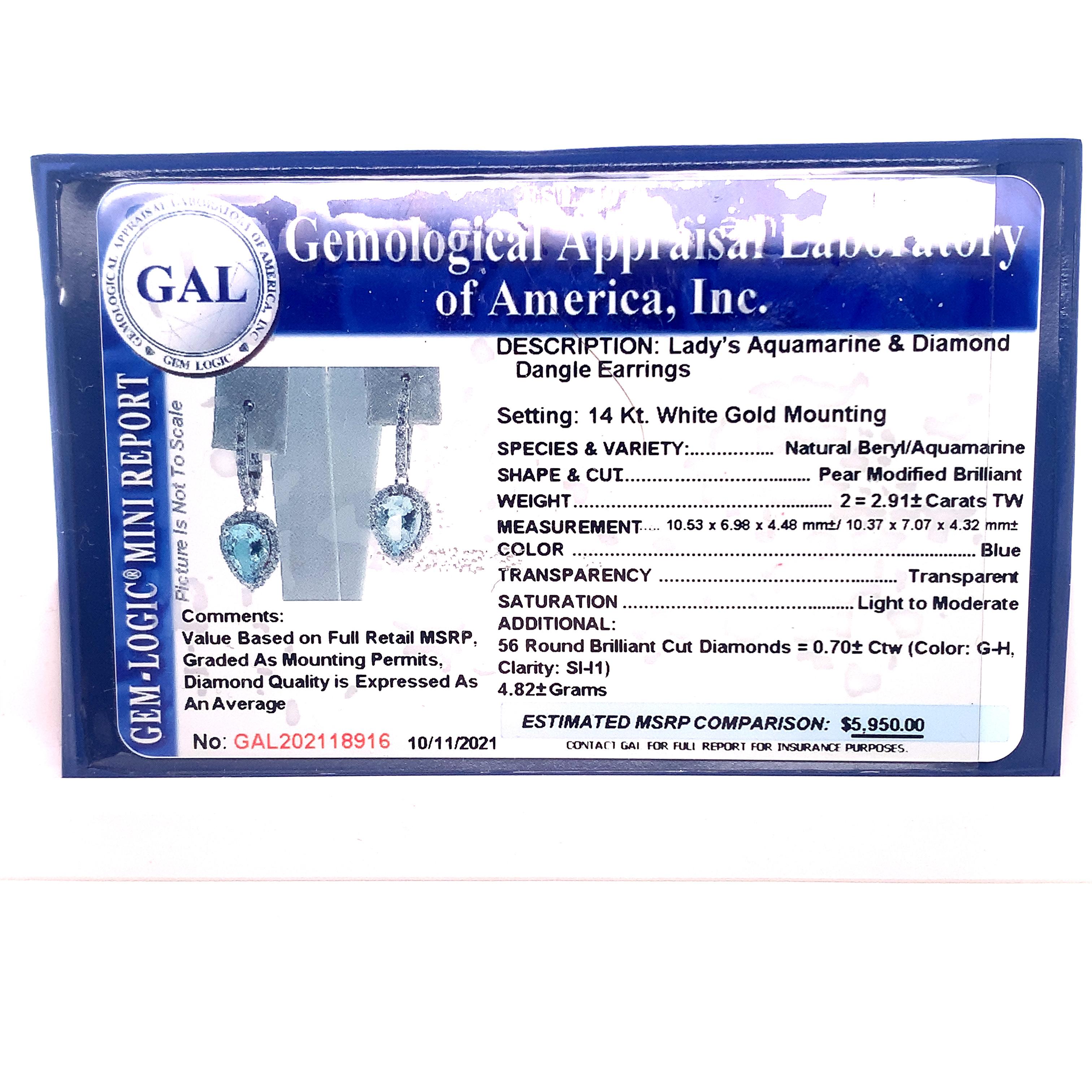 Natürliche Aquamarin-Diamant-Ohrringe 14k Gold 3,61 TCW zertifiziert im Angebot 7