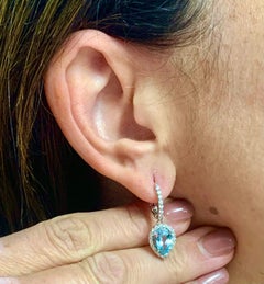 Orecchini con diamanti di acquamarina naturale in oro 14k 3,61 TCW certificati