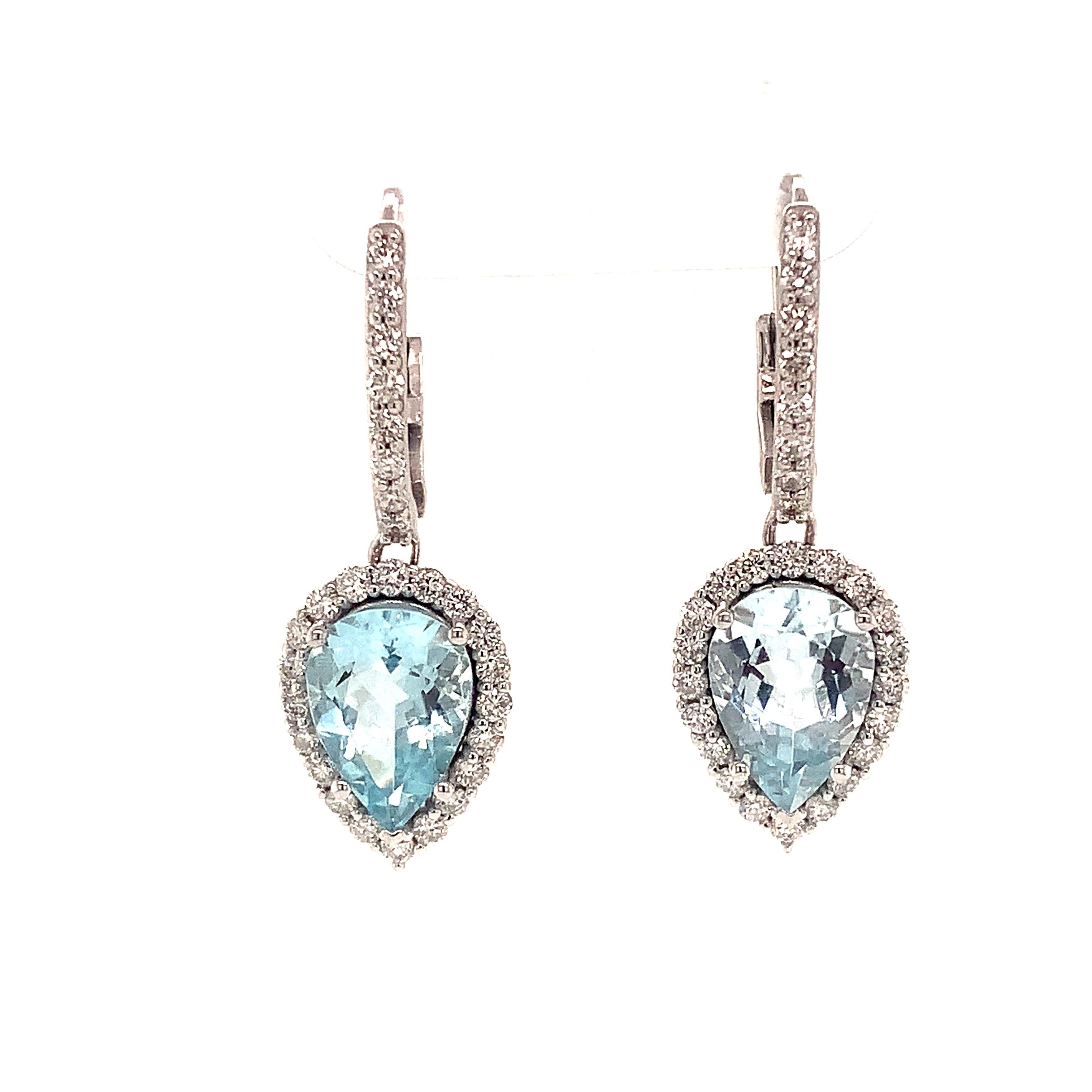 Natural Aquamarine Diamond Earrings 14k Gold 3.61 Tcw Certified In New Condition For Sale In Brooklyn, NY