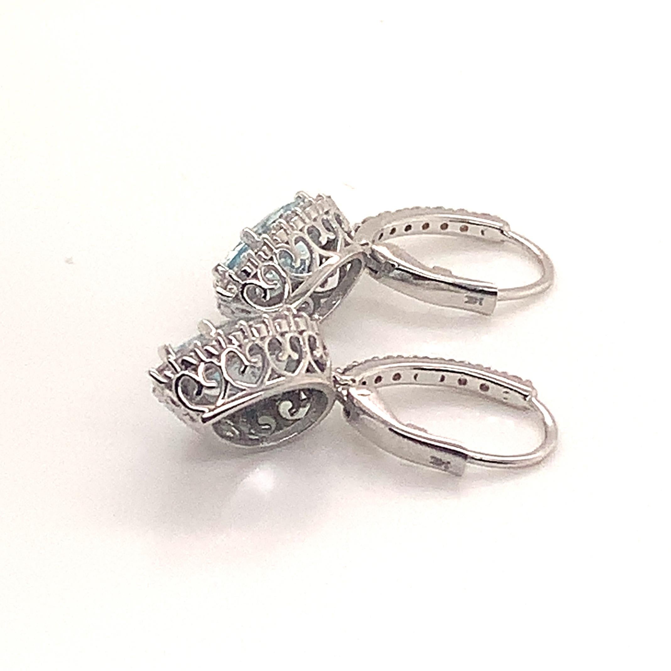 Women's Natural Aquamarine Diamond Earrings 14k Gold 3.61 Tcw Certified For Sale