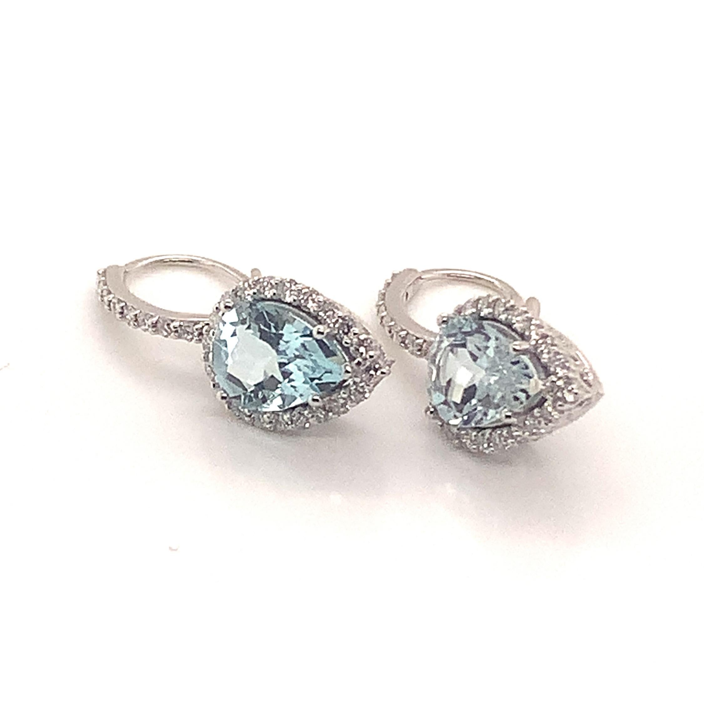 Natural Aquamarine Diamond Earrings 14k Gold 3.61 Tcw Certified For Sale 2