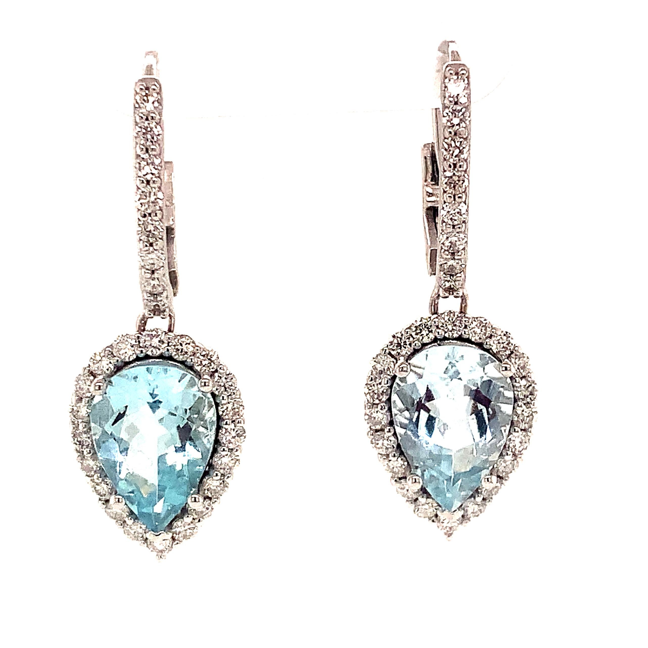 Natural Aquamarine Diamond Earrings 14k Gold 3.61 Tcw Certified For Sale 3