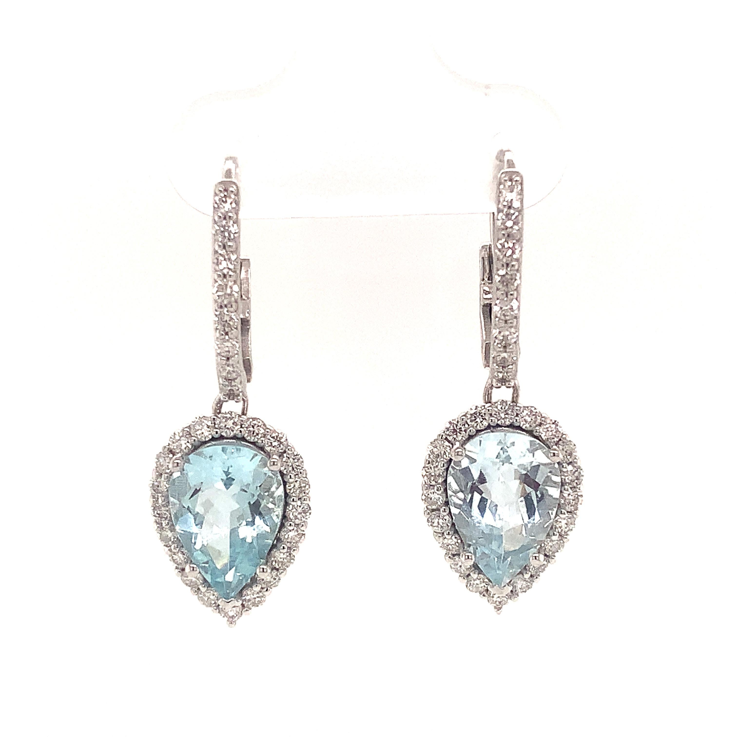 Natural Aquamarine Diamond Earrings 14k Gold 3.61 Tcw Certified For Sale 5