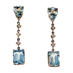 Natural Aquamarine Diamond Earrings 14k Gold 5.78 TCW Certified