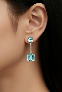 Ohrringe mit natürlichen Aquamarinen und Diamanten, 14-karätiges Gold, 5,81 TCW, zertifiziert