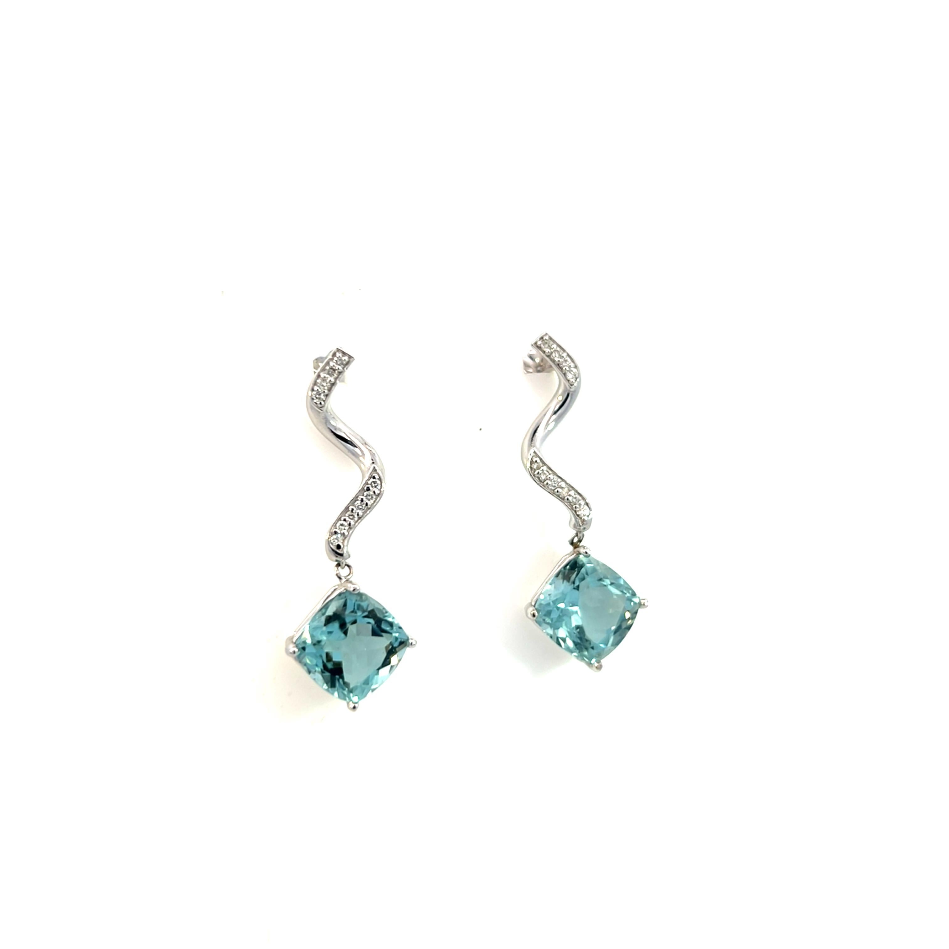 Pendientes Diamante Aguamarina Natural Oro 14k 8.15 TCW Certificado en Nuevo estado para la venta en Brooklyn, NY