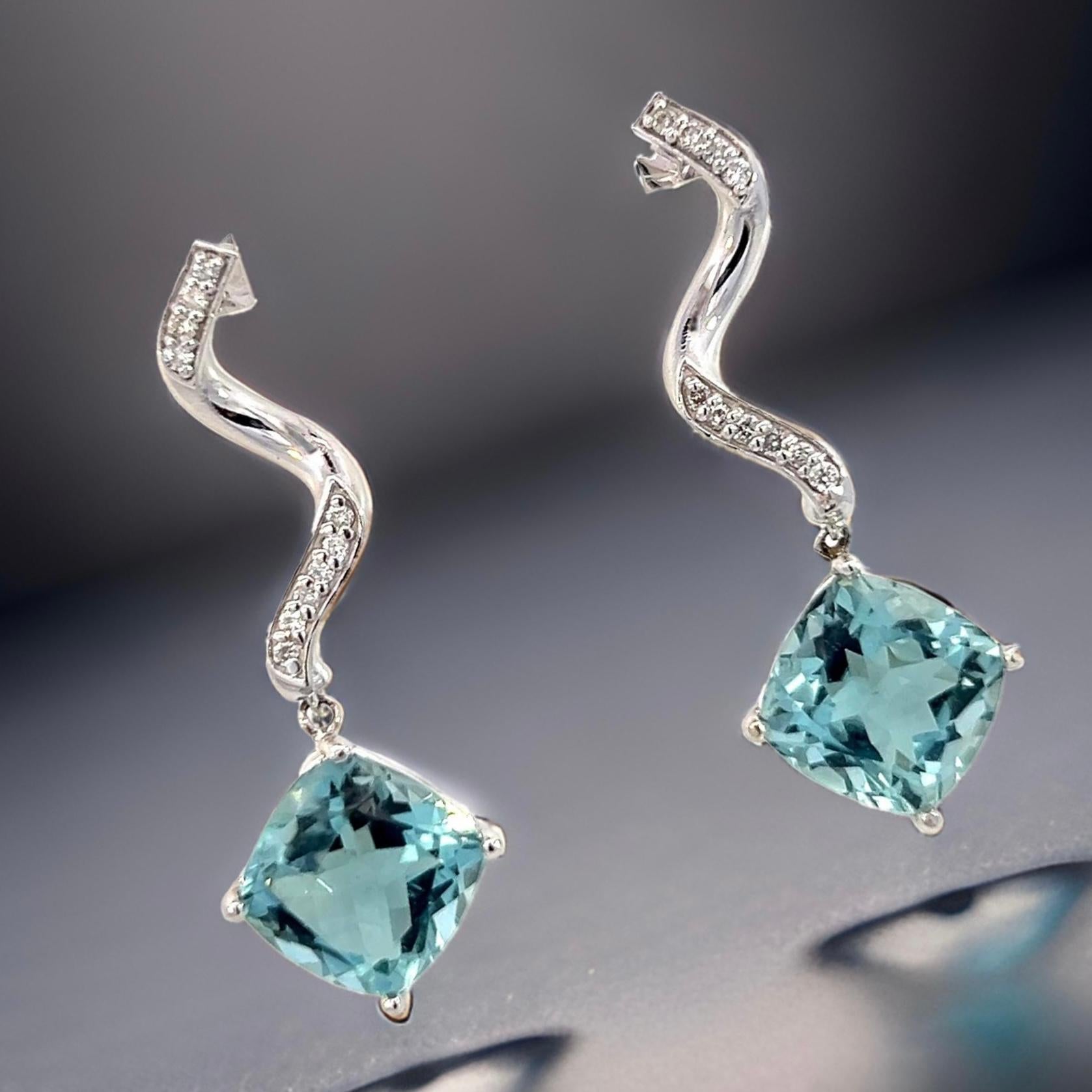 Pendientes Diamante Aguamarina Natural Oro 14k 8.15 TCW Certificado en venta 6