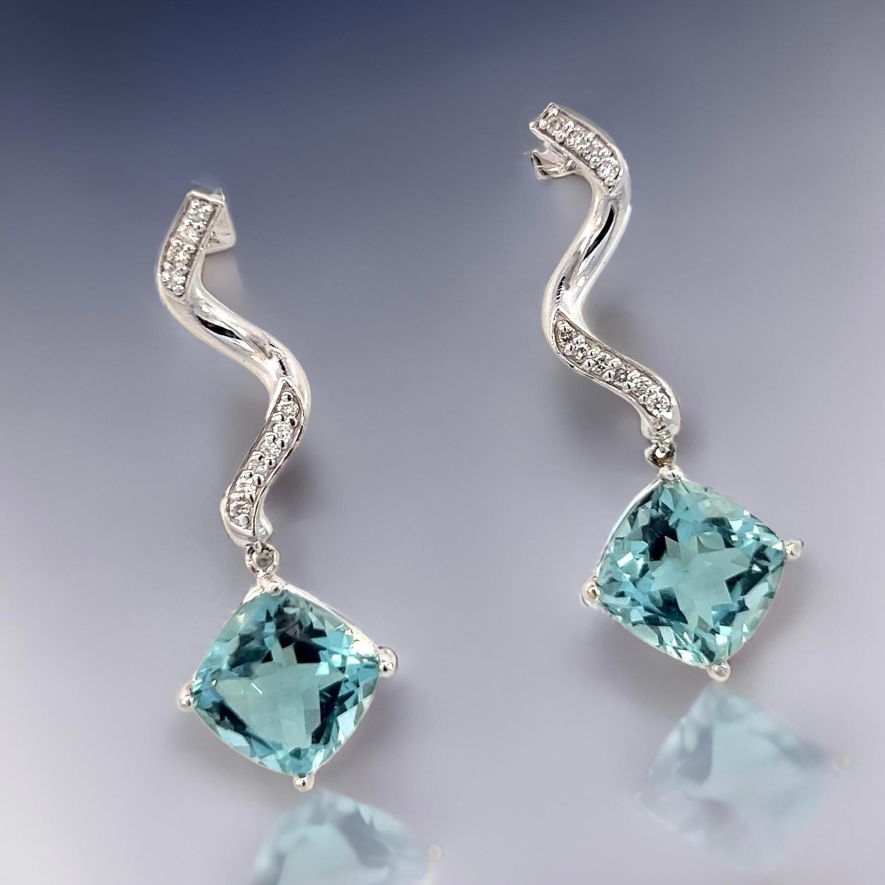Pendientes Diamante Aguamarina Natural Oro 14k 8.15 TCW Certificado Corte cojín en venta